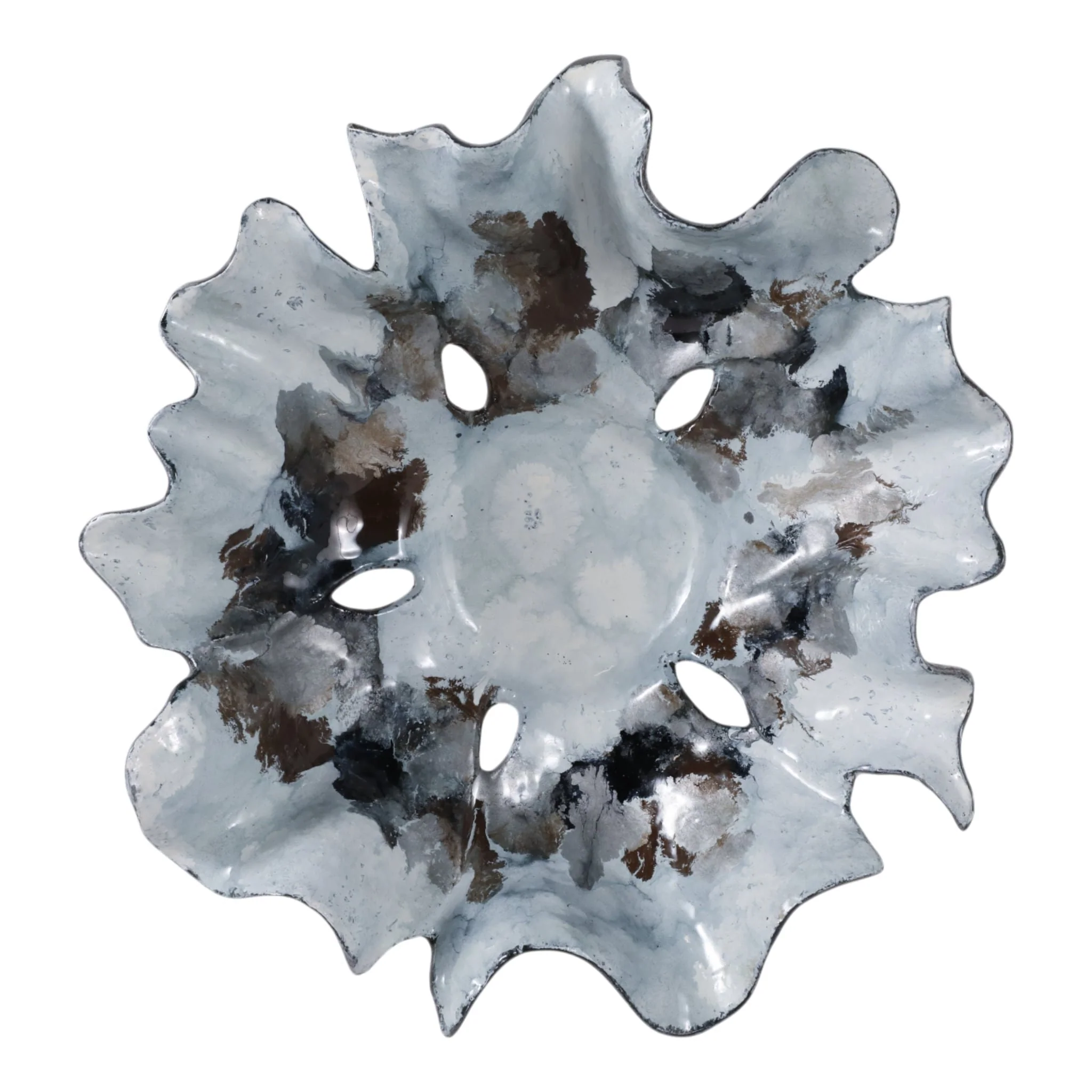 16x15" Abstract Flower Metal Bowl, Blue Multi - Image 6