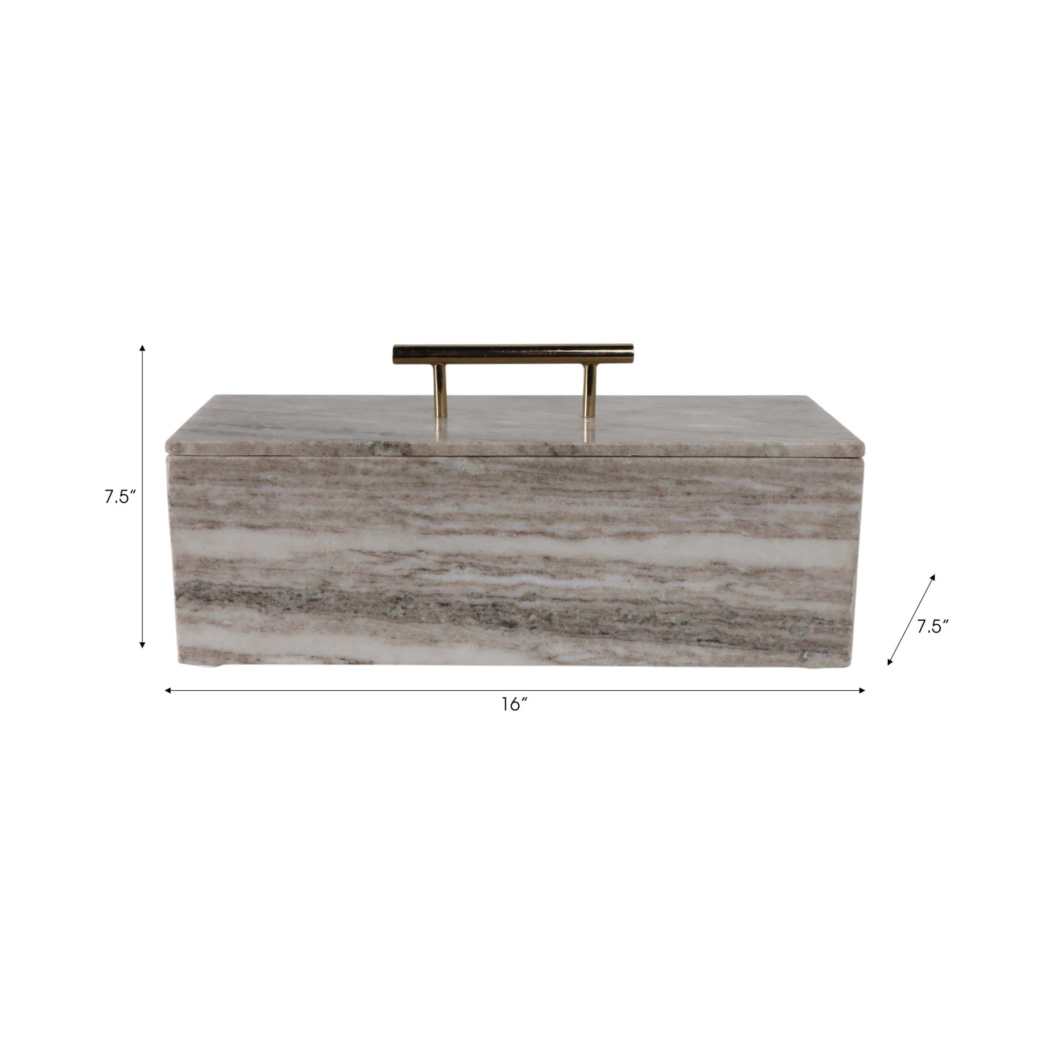 16x7" Marble Rectangular Box With Handle, Beige/go - Image 2