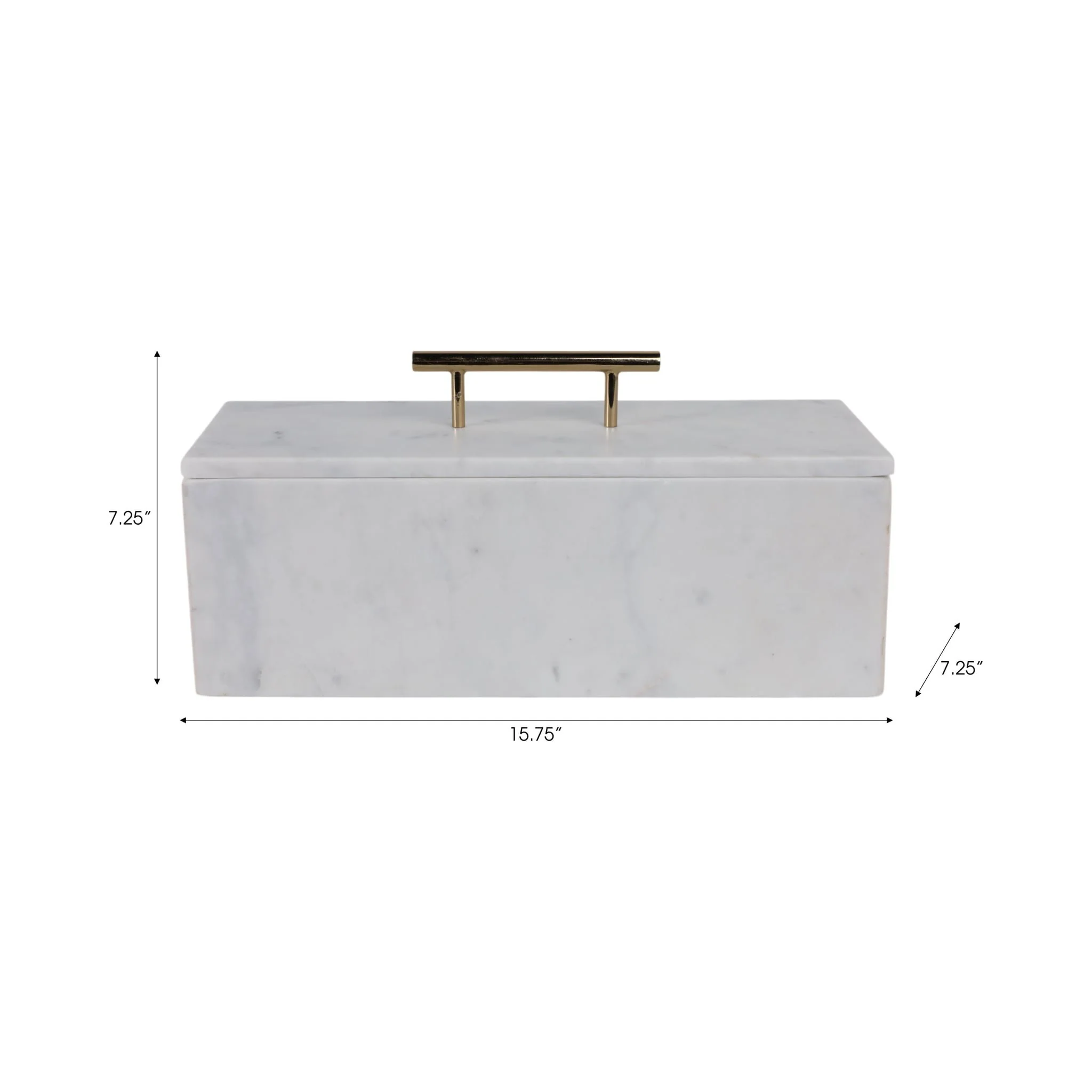 16x7" Marble Rectangular Box With Handle, White/go - Image 3