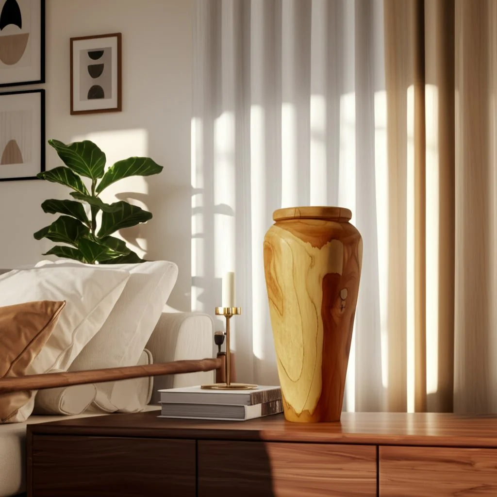 16x7" Teak Wood Vase, Brown - Image 10