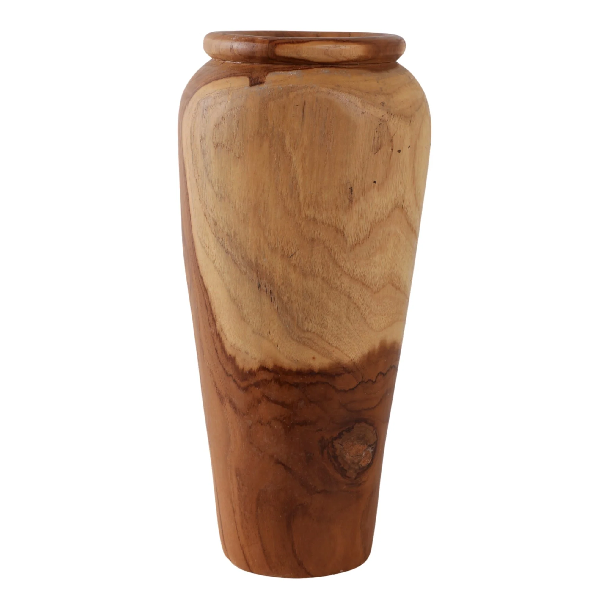 16x7" Teak Wood Vase, Brown - Image 4
