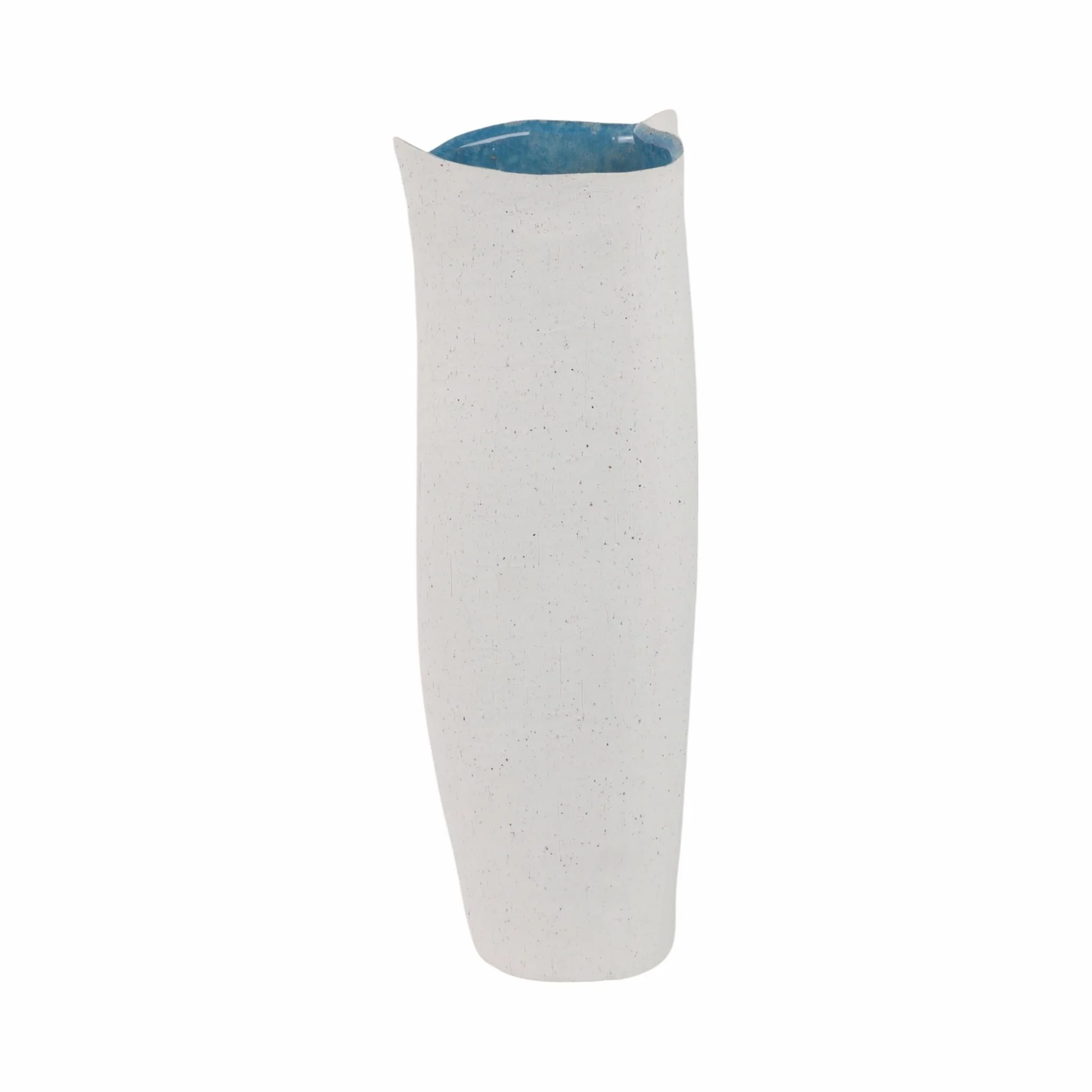 16x7" Textured Organic Vase Reactive Inside, White - Image 3