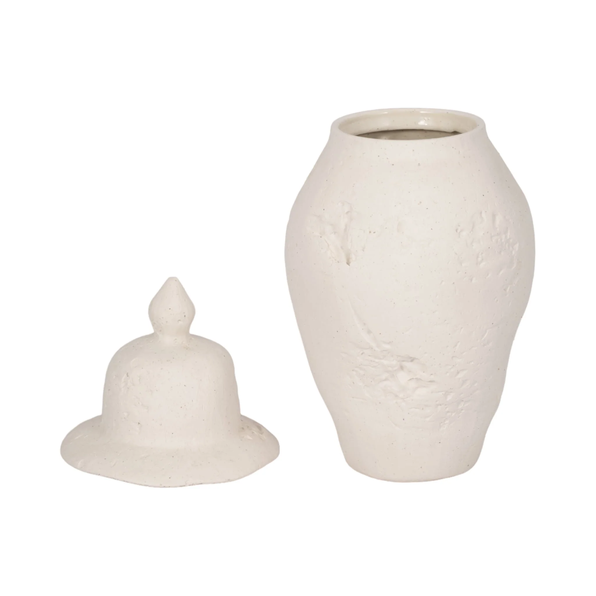 16x8" Cast Stone Finish Temple Jar, White - Image 3