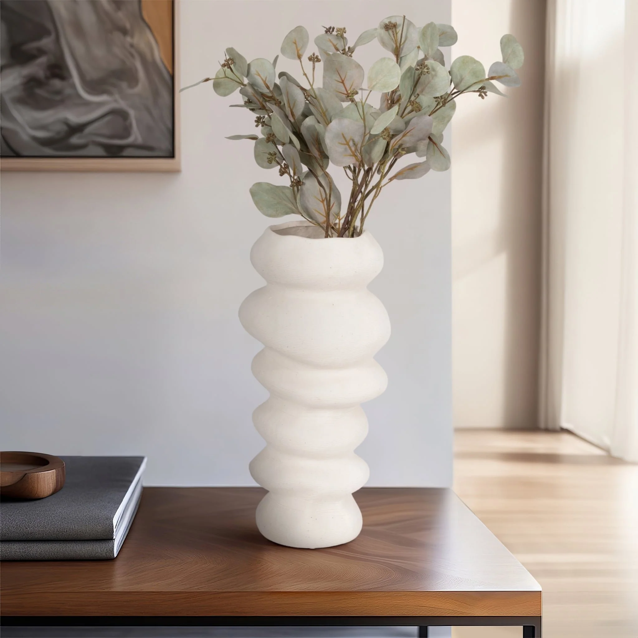 16x8" Hand Scribed Cairn Vase, White - Image 10