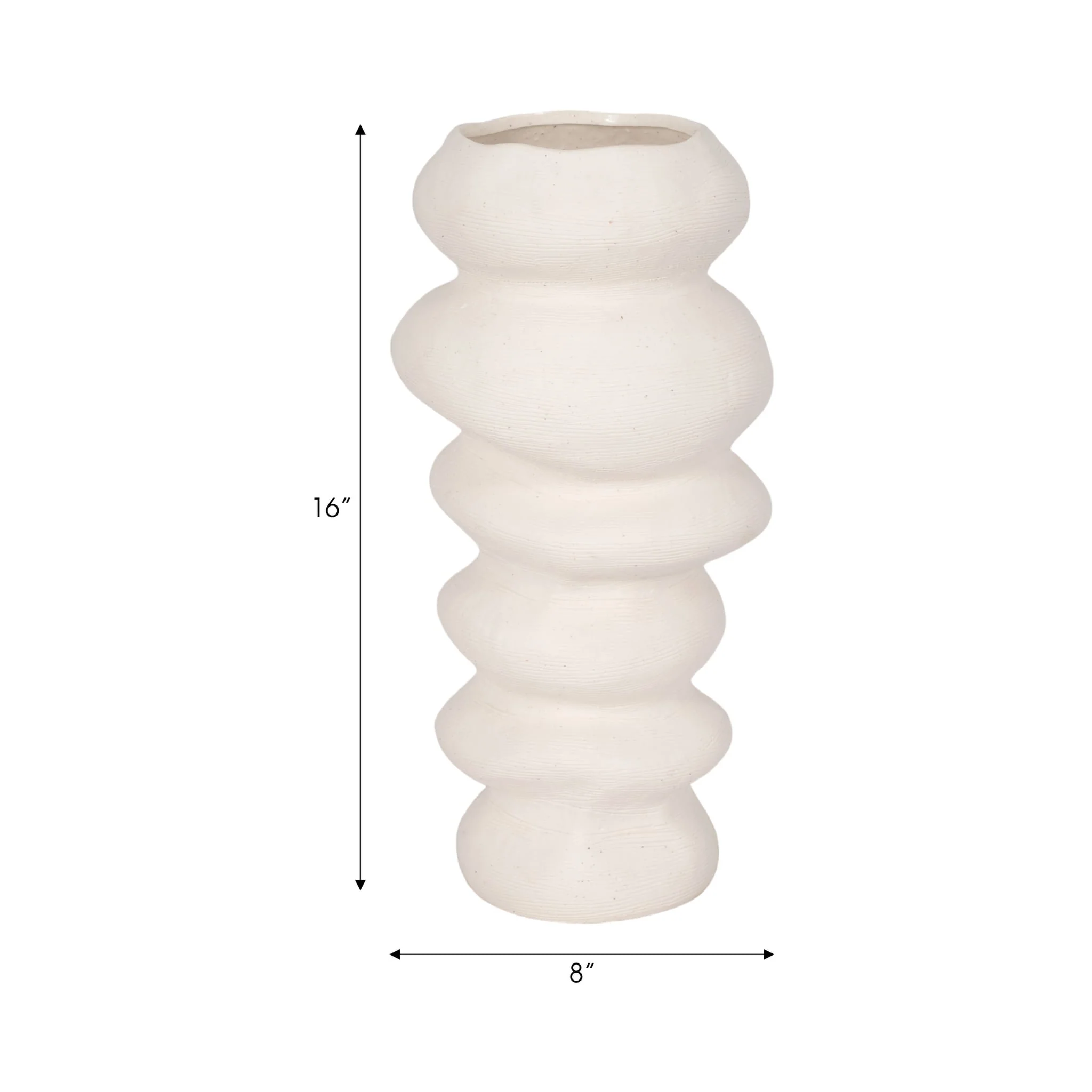16x8" Hand Scribed Cairn Vase, White - Image 8