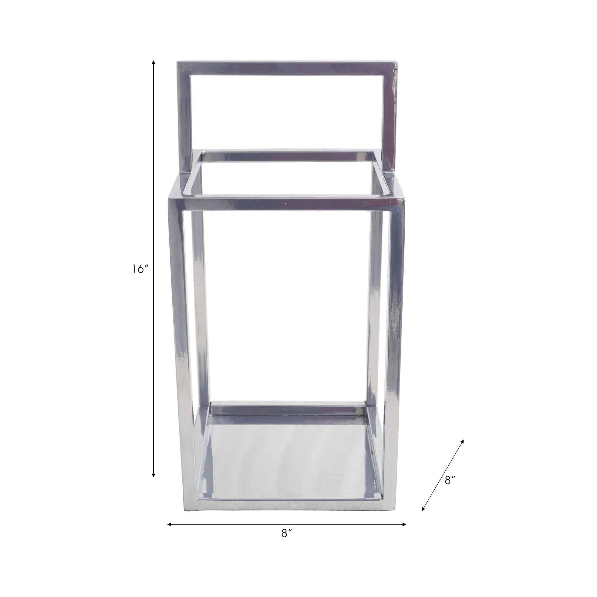 16x8" Squared Lantern With Handle, Silver - Image 2