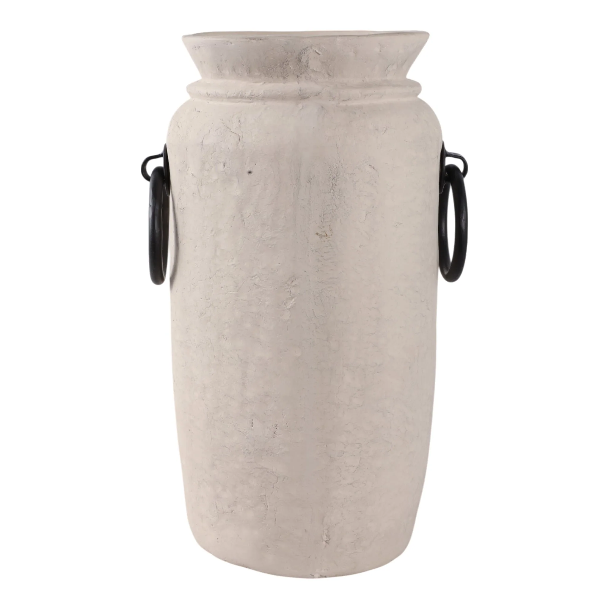 16x9" Ecomix Vase With Metal Handles, Ivory/ Black - Image 4