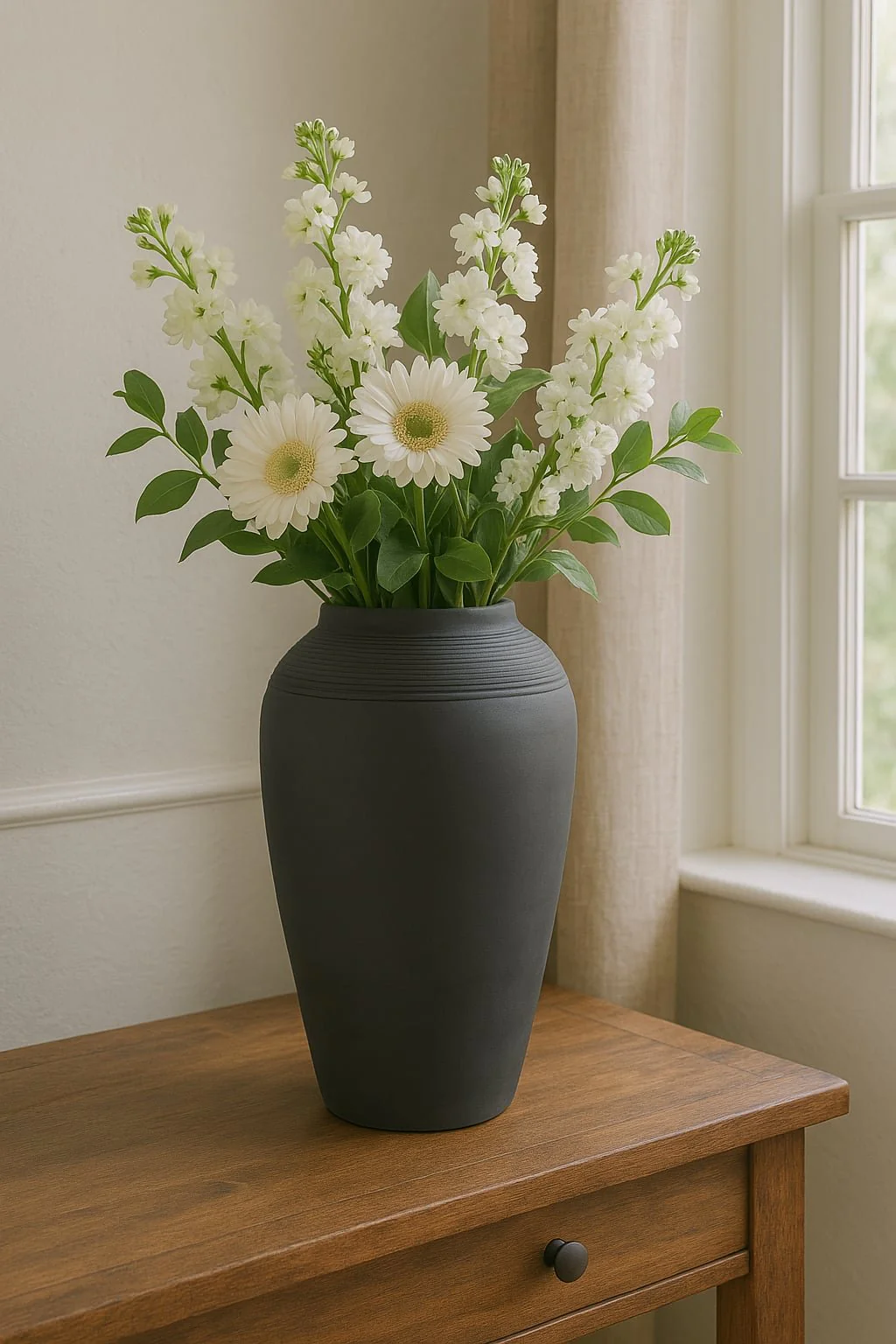 16x9" Terracotta Ribbed Floor Vase, Black - Image 11