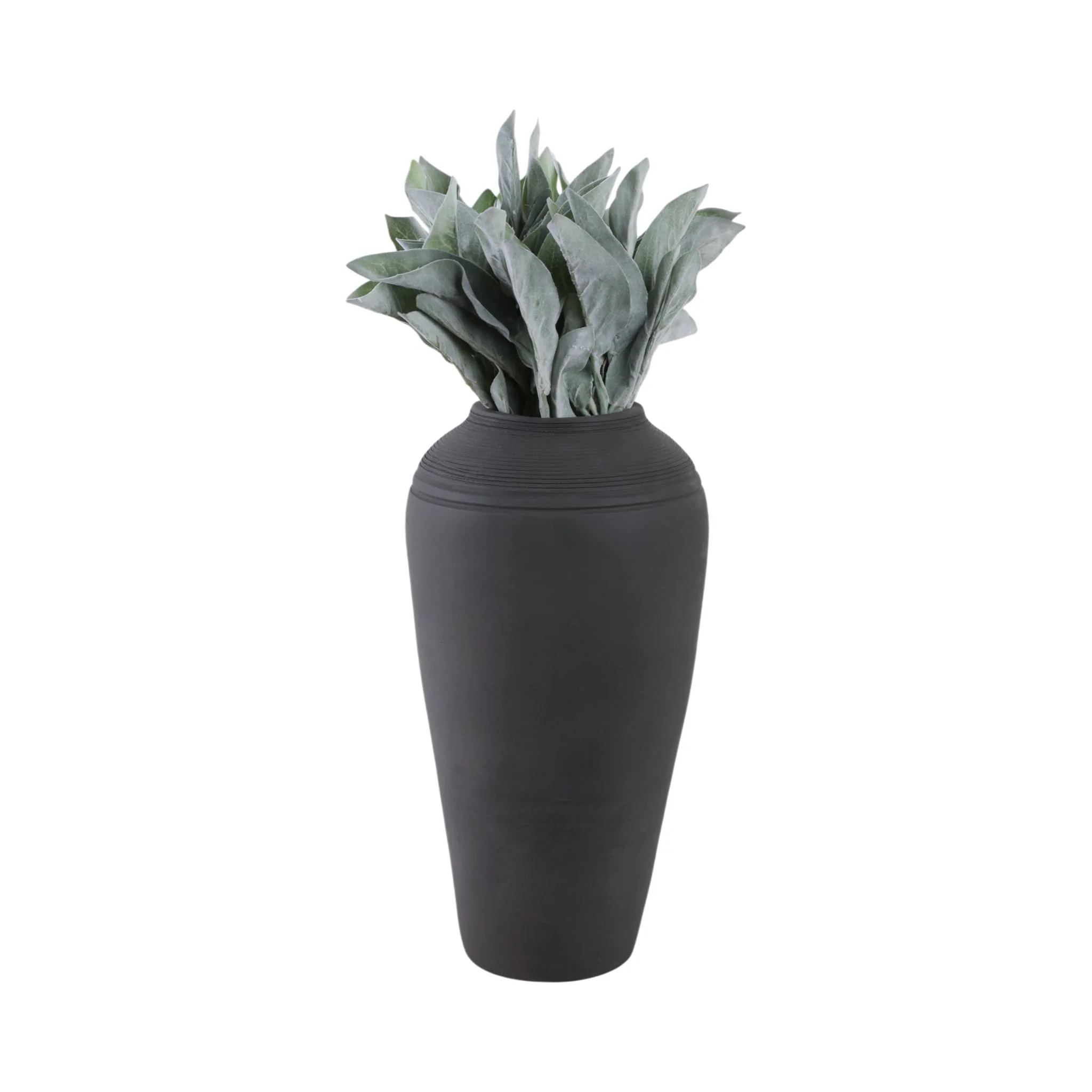 16x9" Terracotta Ribbed Floor Vase, Black - Image 2