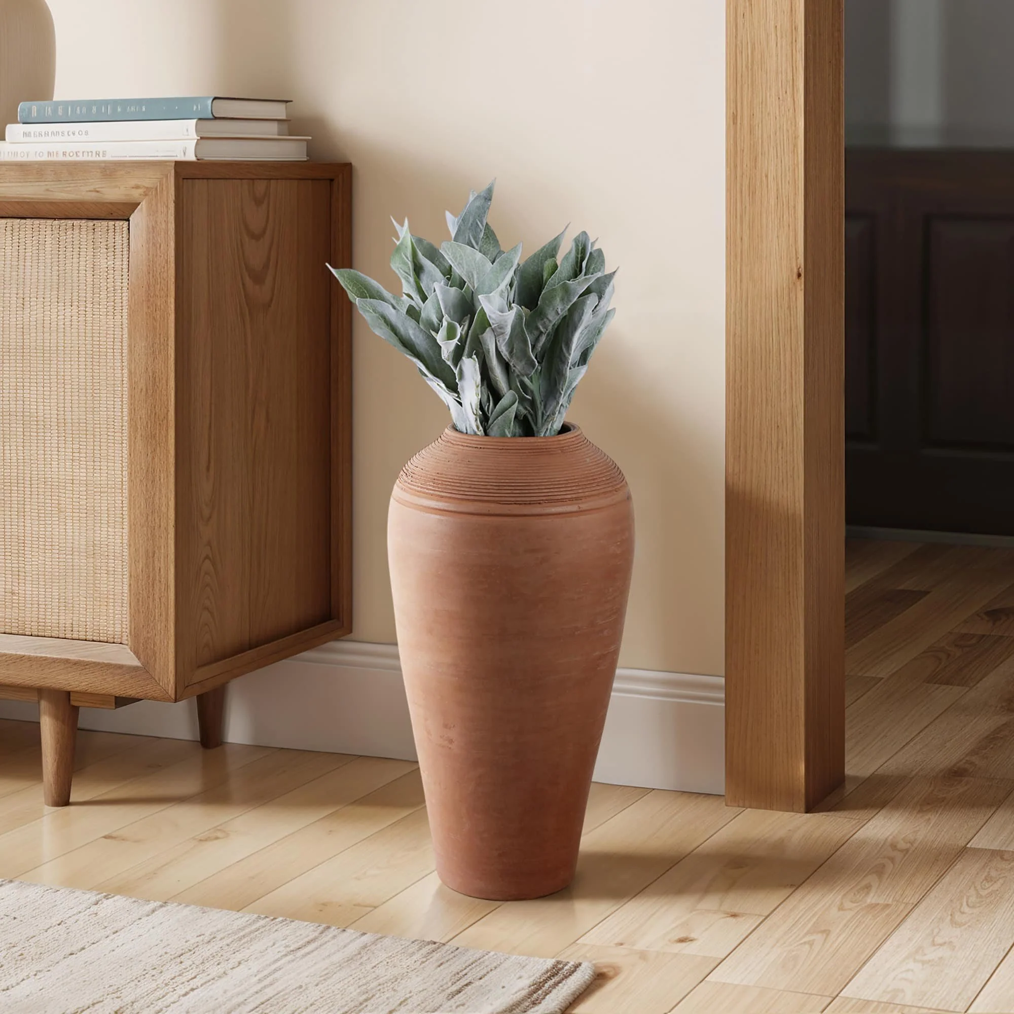 16x9" Terracotta Ribbed Floor Vase, Natural - Image 10