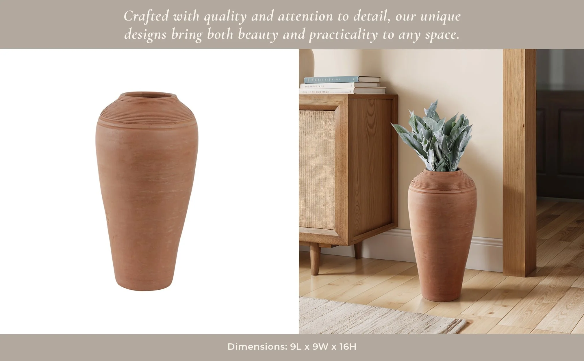 16x9" Terracotta Ribbed Floor Vase, Natural - Image 11