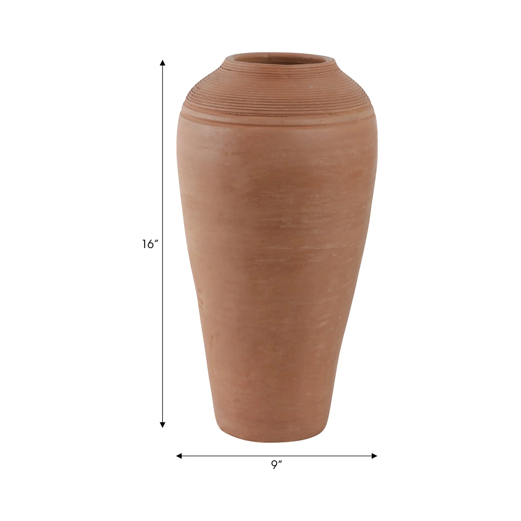 16x9" Terracotta Ribbed Floor Vase, Natural - Image 8