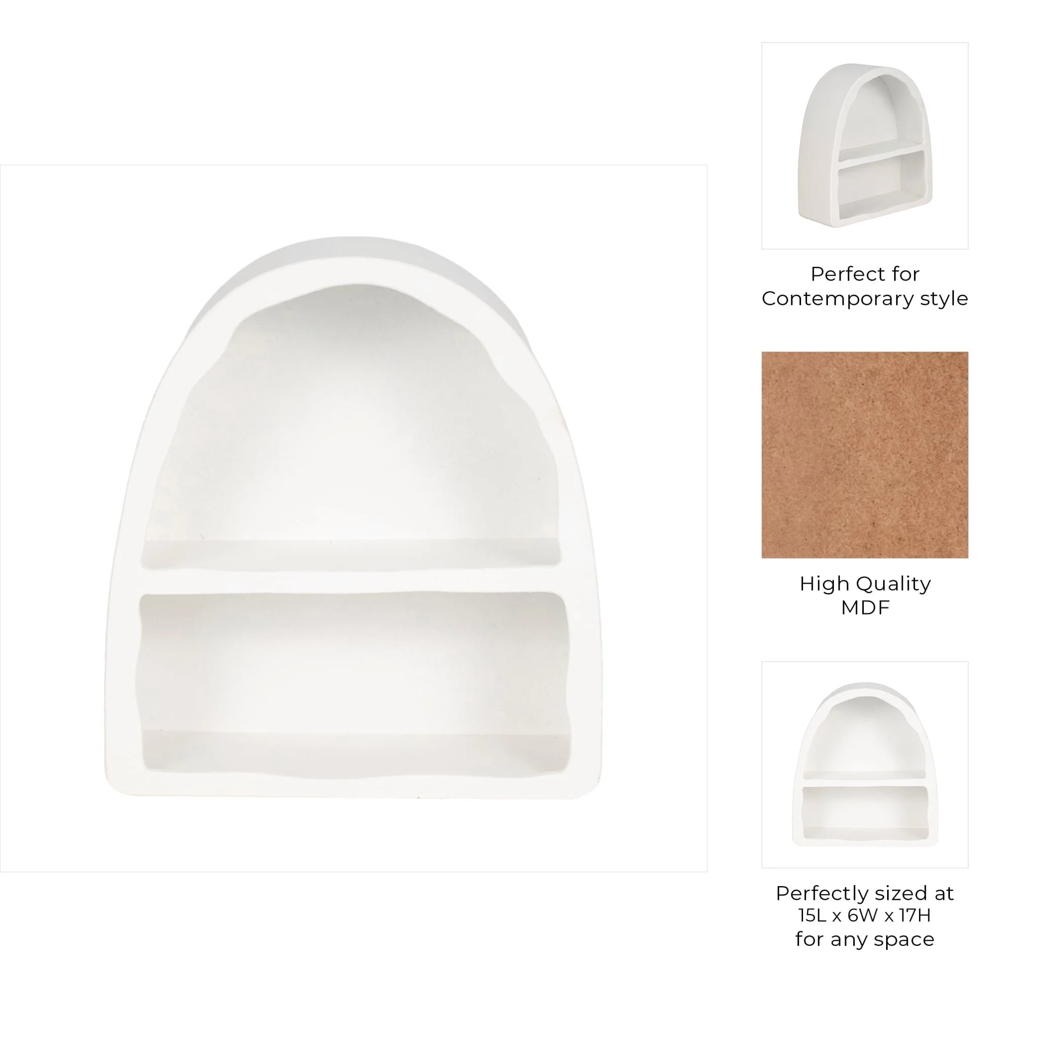 17" Curved 2-shelf Wall Storage, White - Image 7