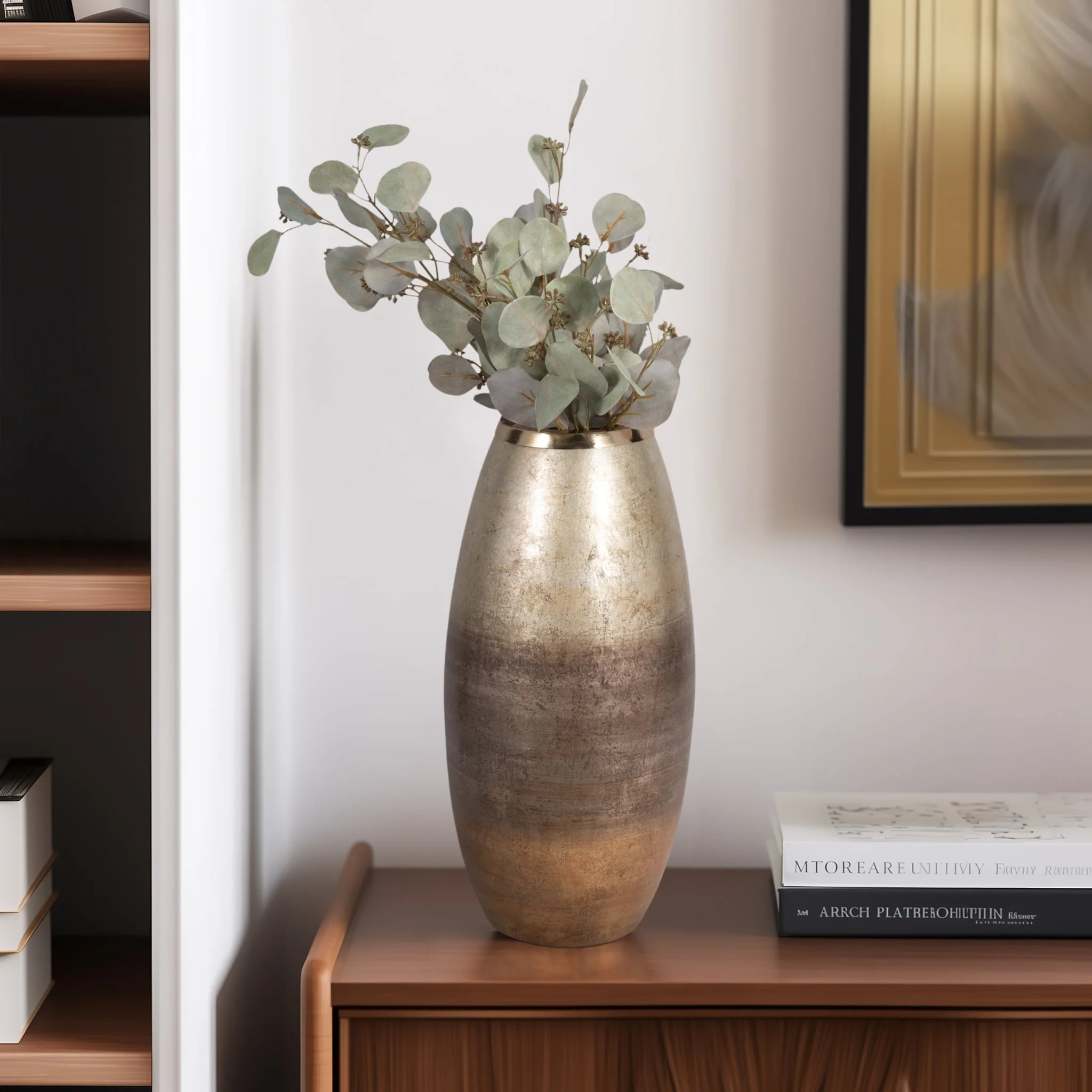 17" Curved Glass Vase Metallic Ombre Finish, Multi - Image 10