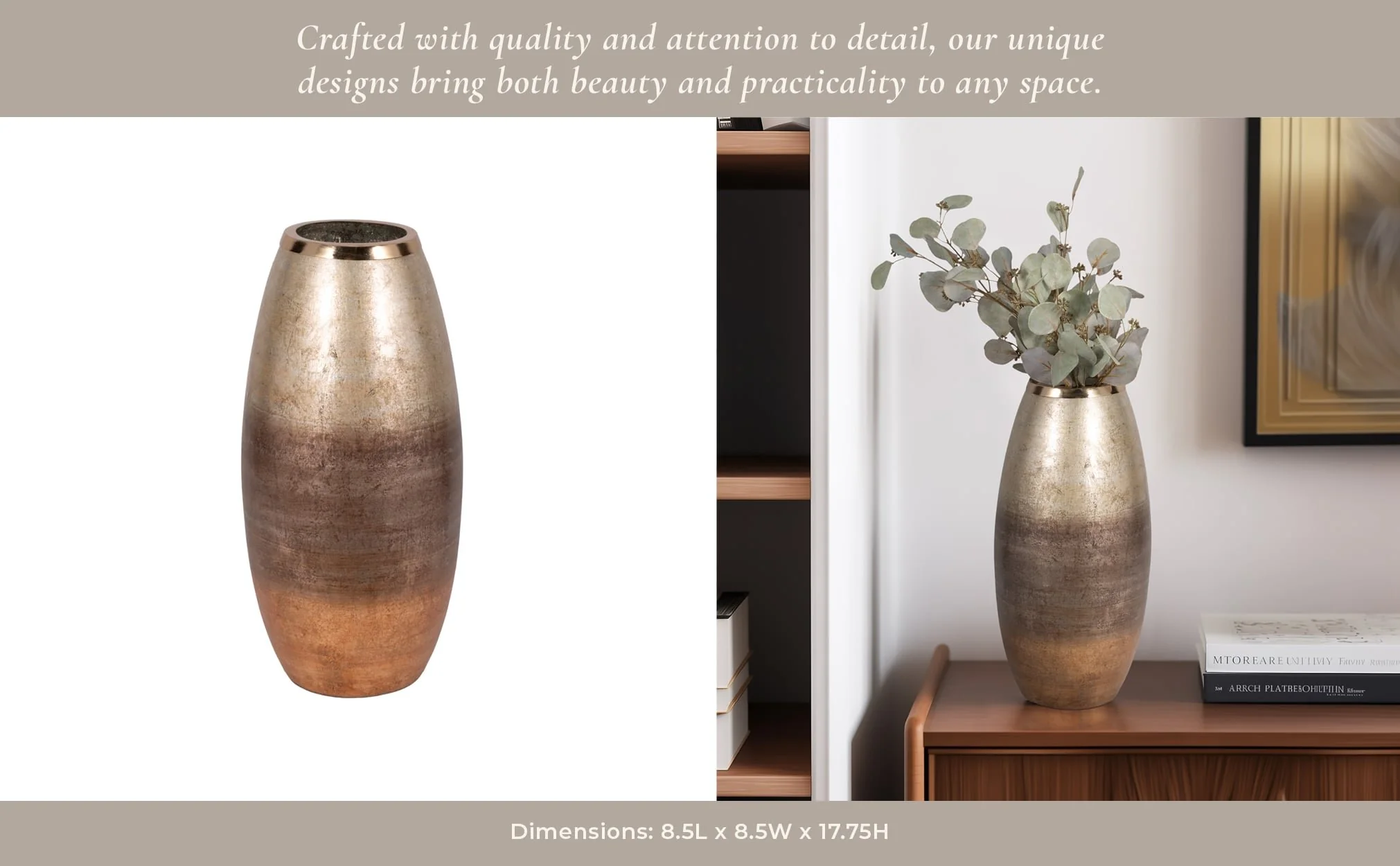 17" Curved Glass Vase Metallic Ombre Finish, Multi - Image 11