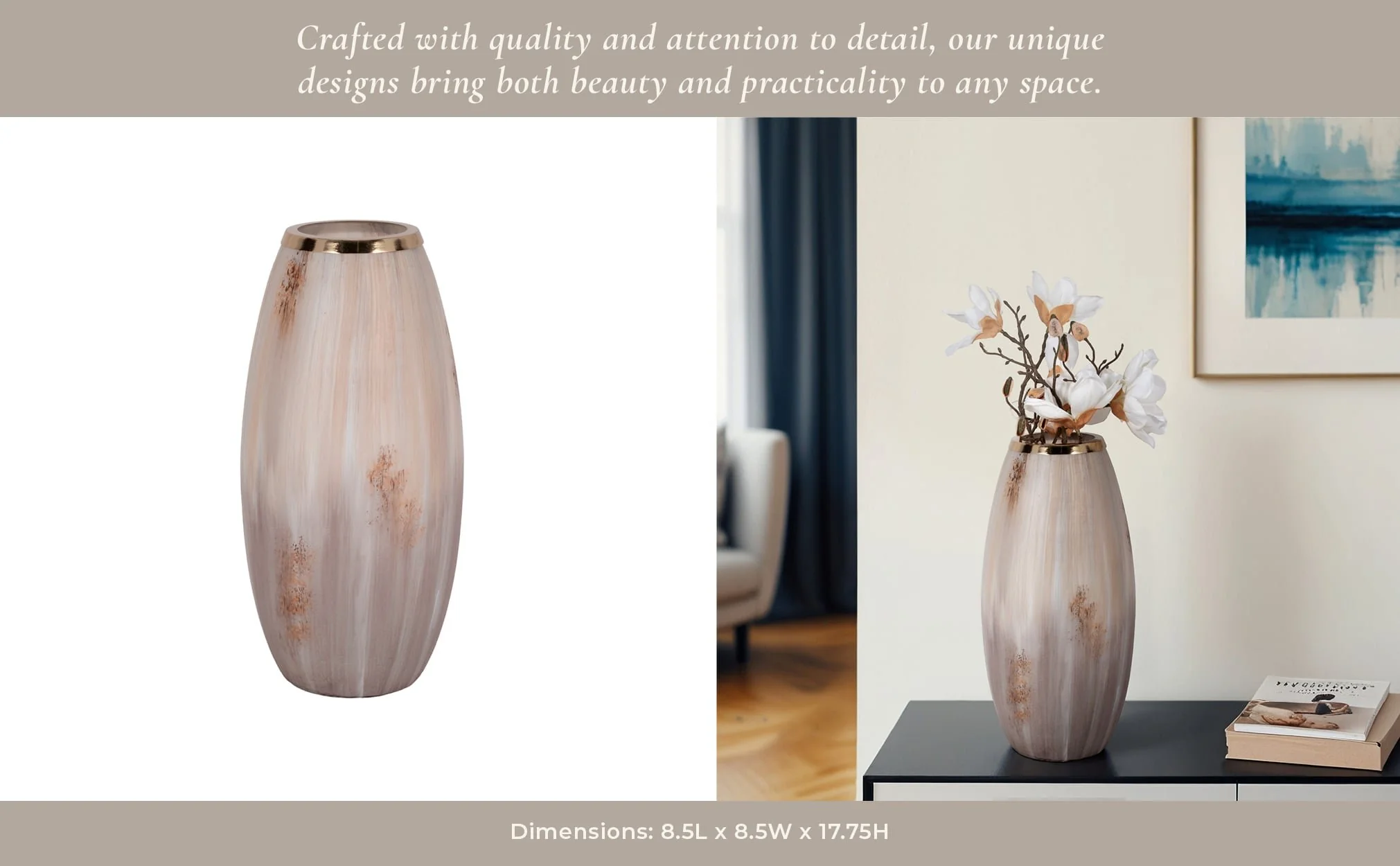 17" Curved Glass Vase Opal Finish, Ivory Multi - Image 11