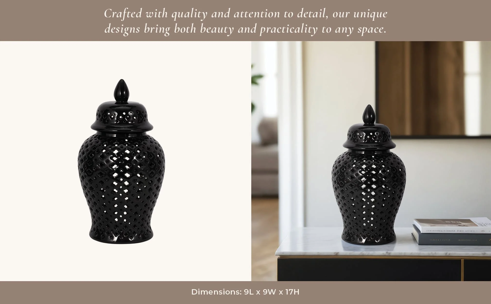 17" Cut-out Clover Temple Jar, Black - Image 11