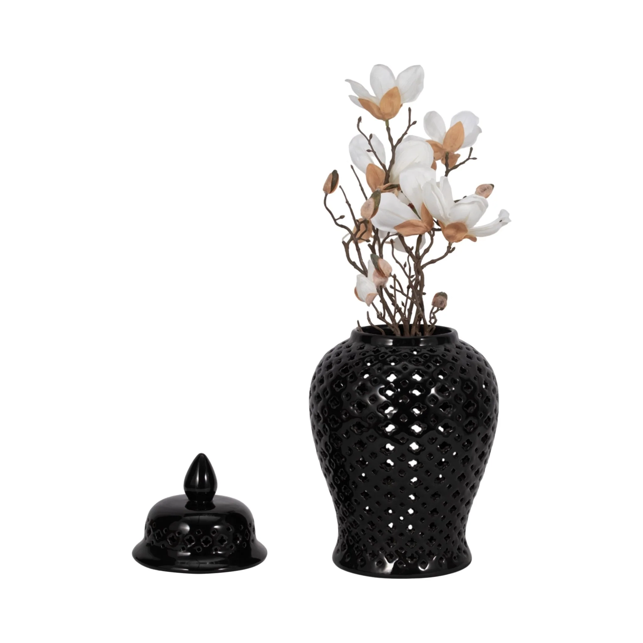 17" Cut-out Clover Temple Jar, Black - Image 2