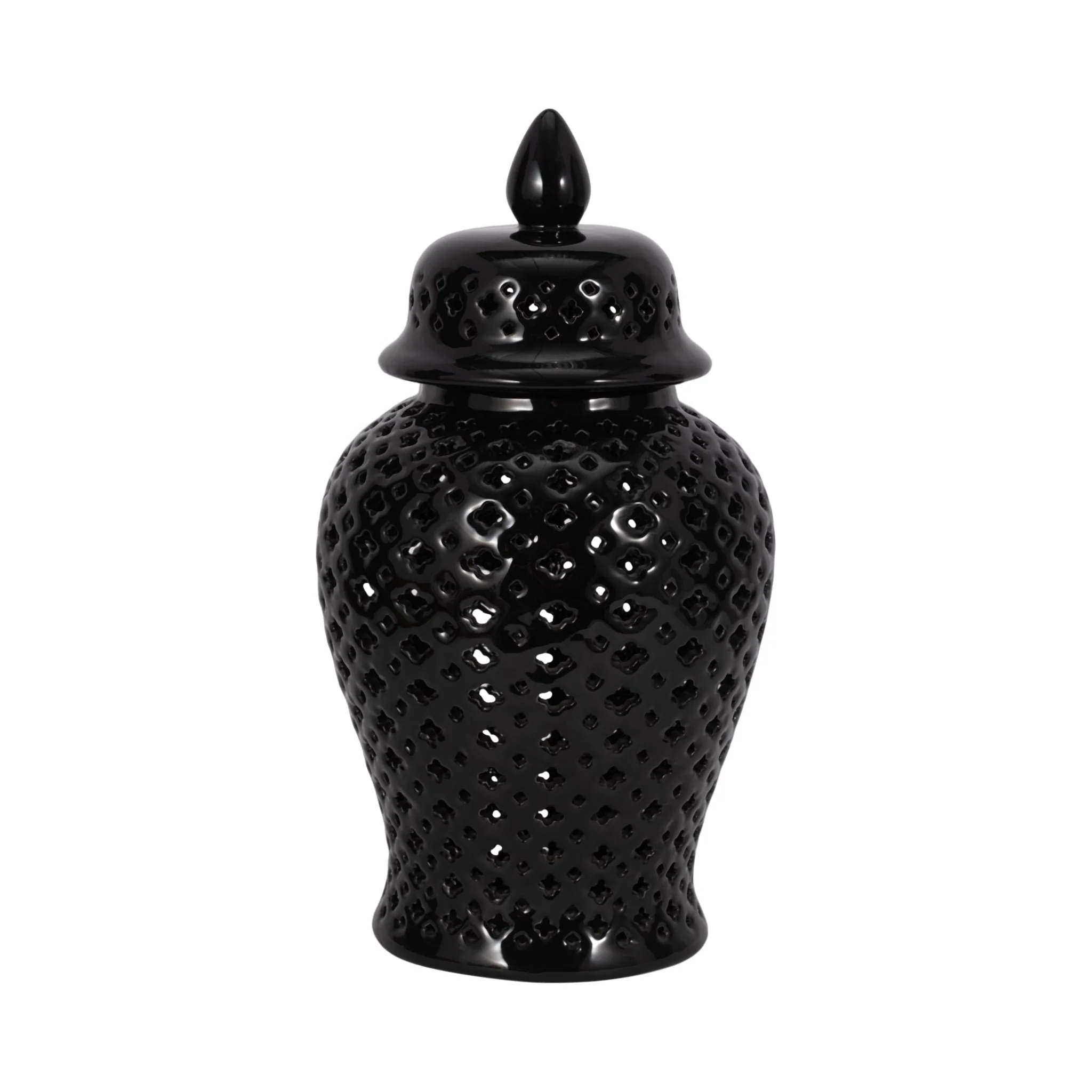 17" Cut-out Clover Temple Jar, Black - Image 3