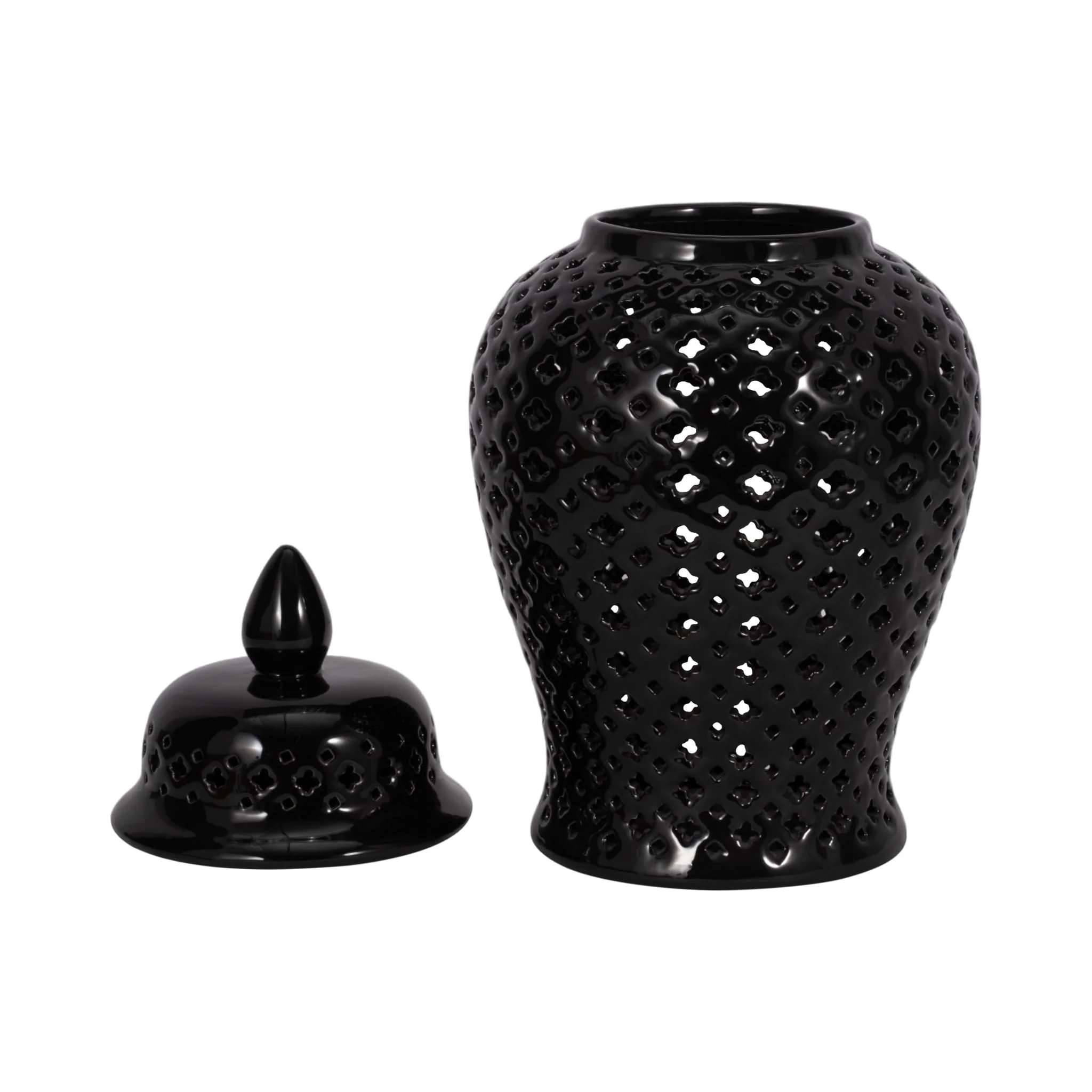 17" Cut-out Clover Temple Jar, Black - Image 4
