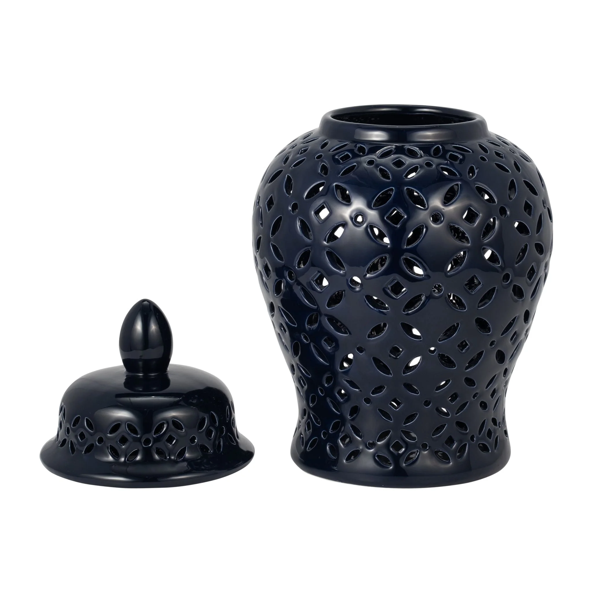 17" Cut-out Daisies Temple Jar, Navy Blue - Image 4
