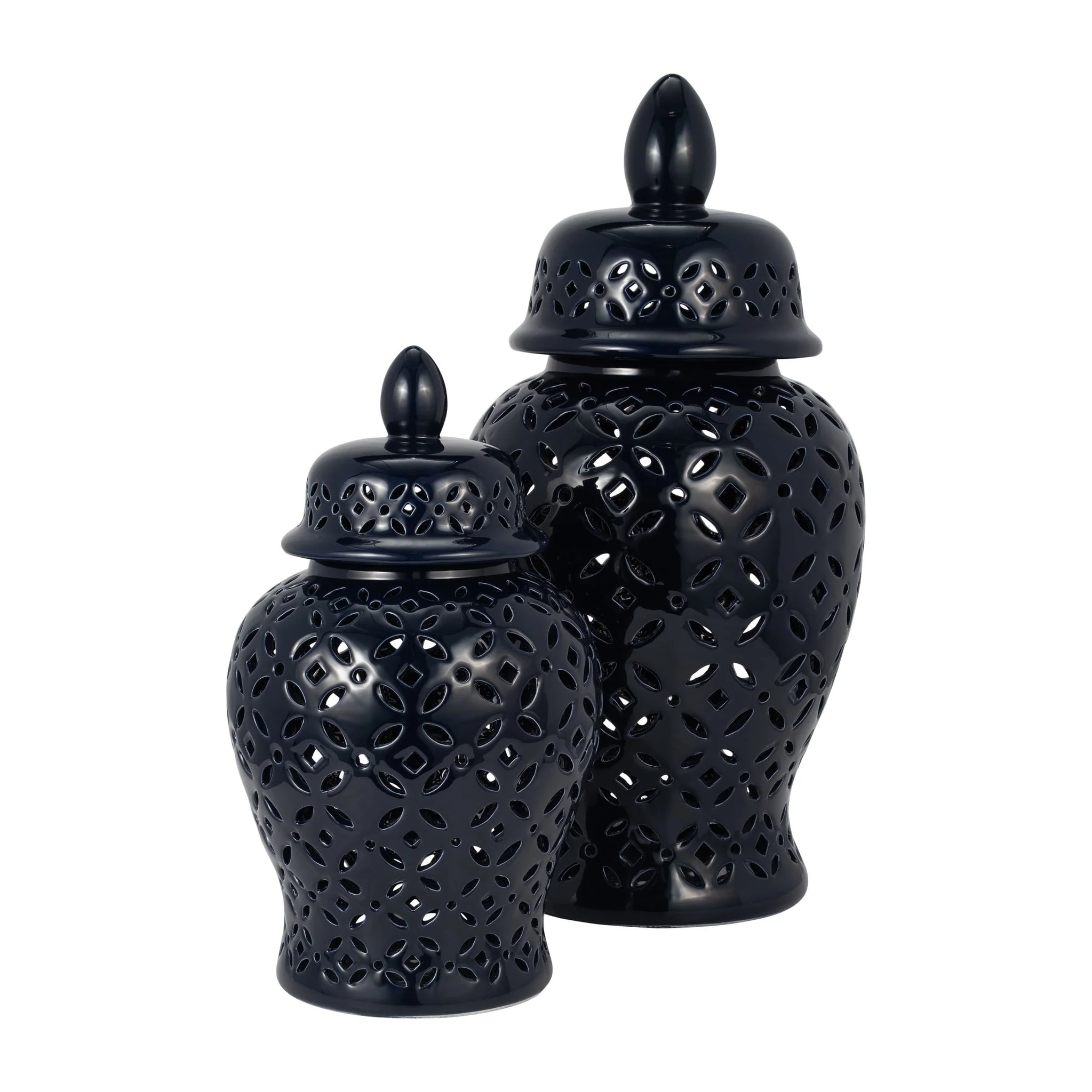 17" Cut-out Daisies Temple Jar, Navy Blue - Image 7