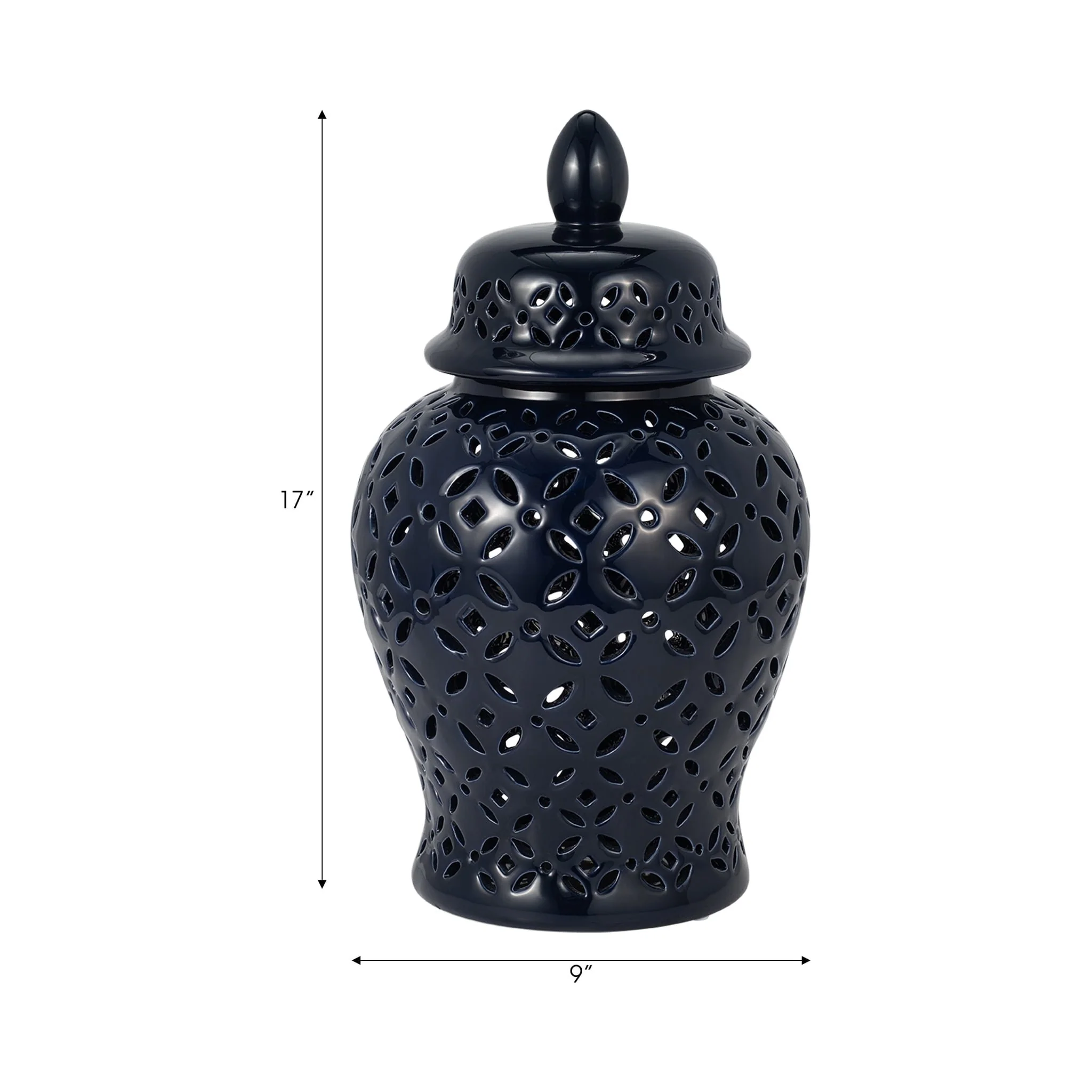 17" Cut-out Daisies Temple Jar, Navy Blue - Image 8