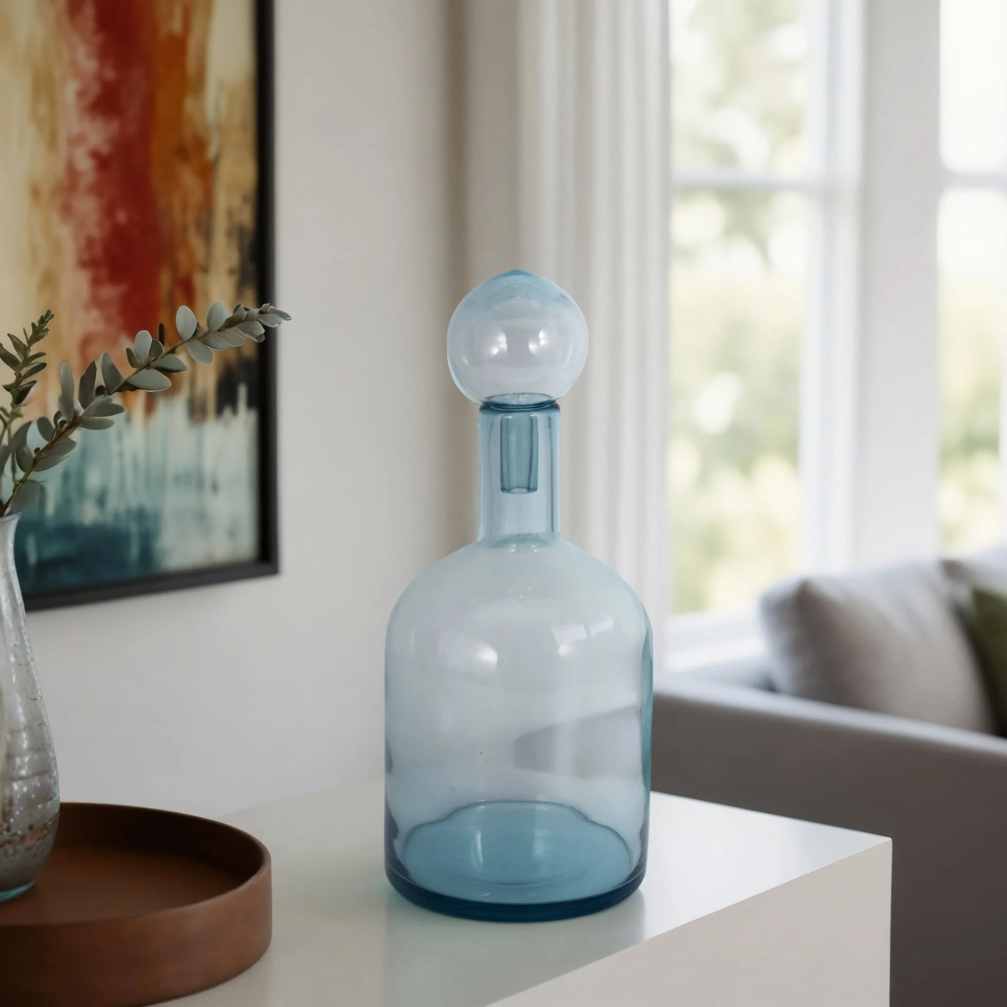 17" Glass Bottle With Stopper, Light Blue - Image 10