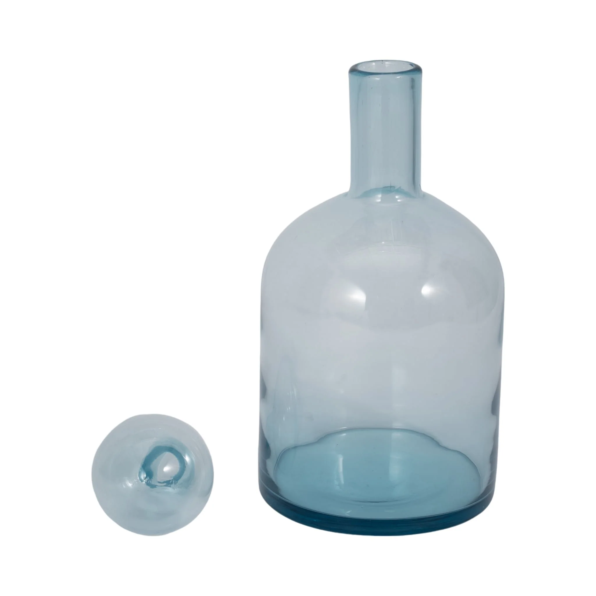 17" Glass Bottle With Stopper, Light Blue - Image 3