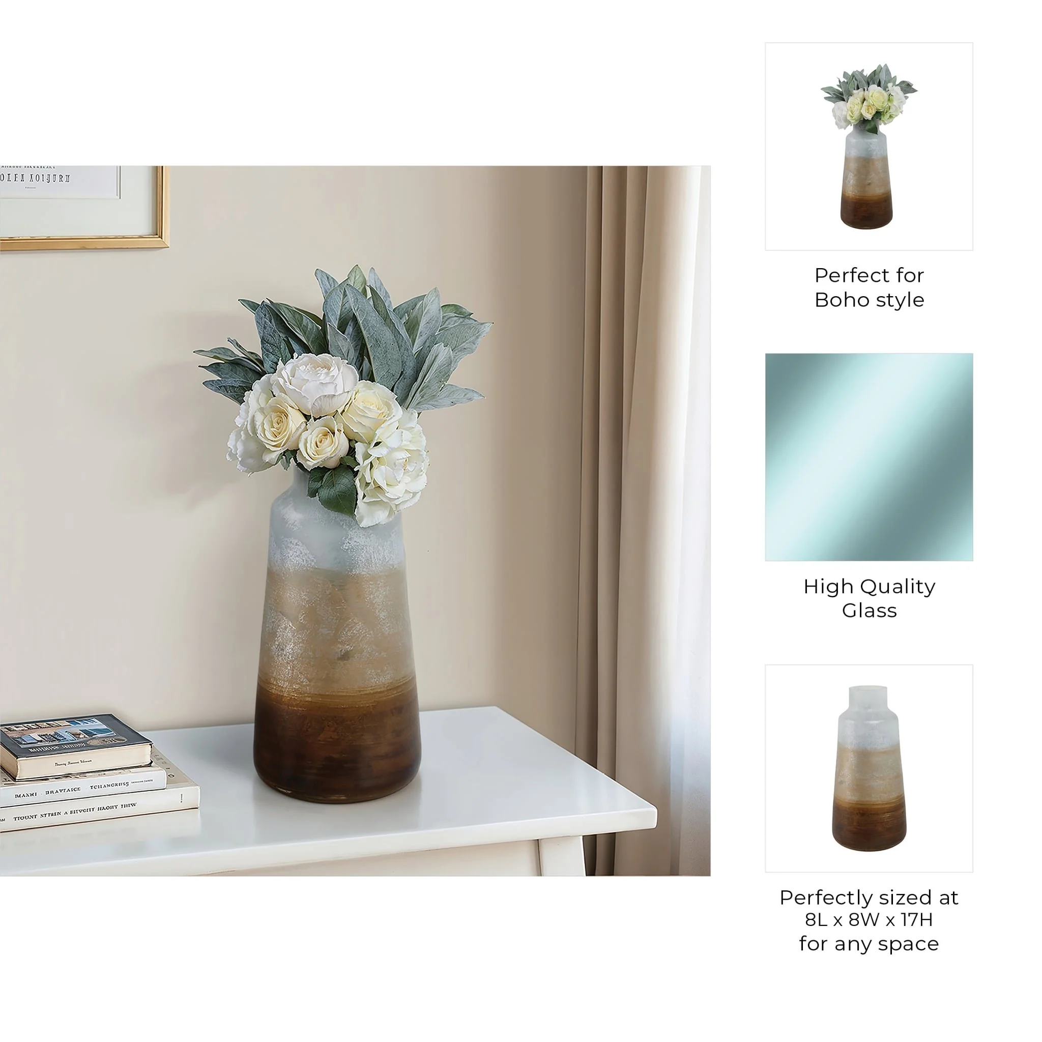 17" Gold Ombre Glass Vase, White/gold - Image 9