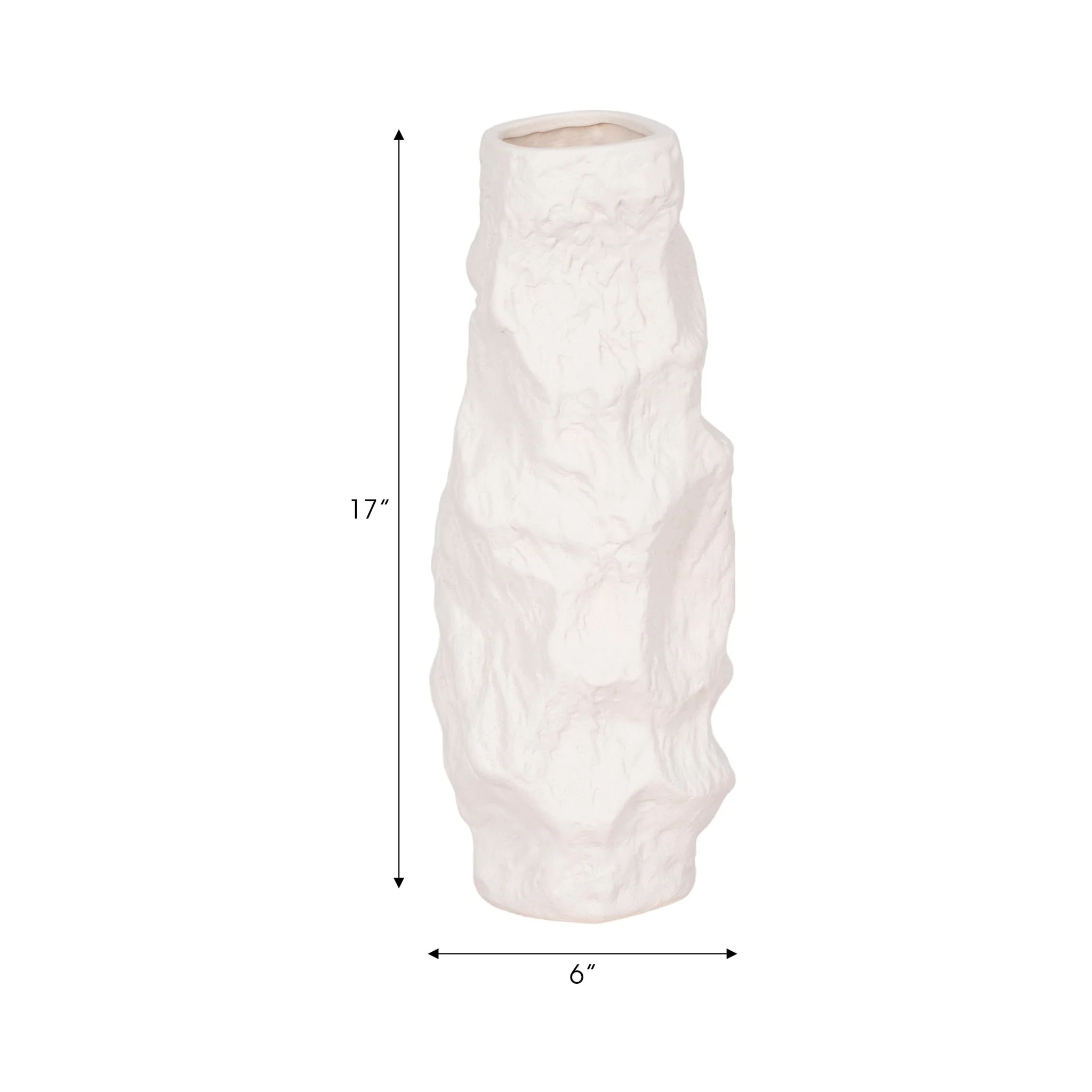 17" Jagged Textured Vase, White - Image 8
