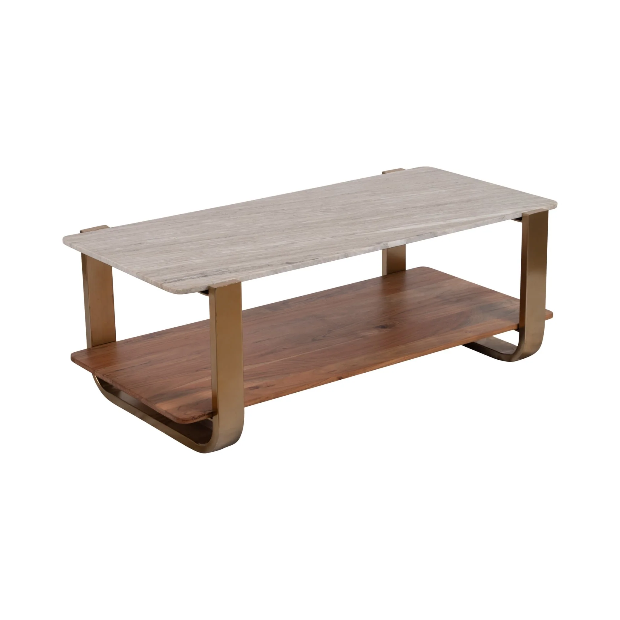 17" Marble Top Rectangle Coffee, Gold Kd - Image 2