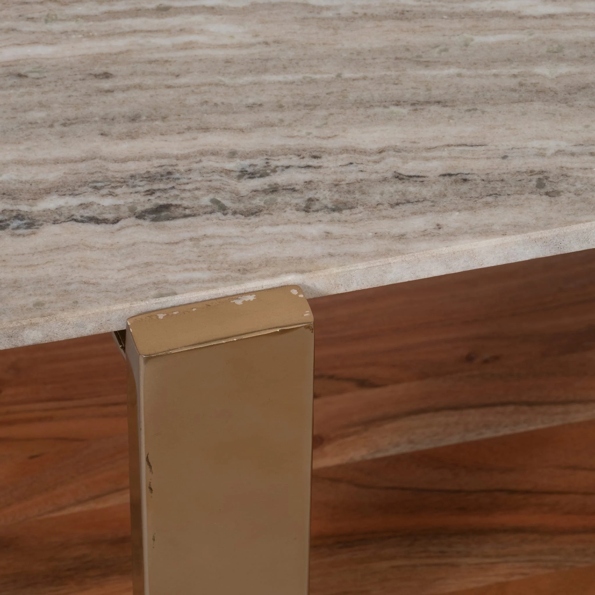 17" Marble Top Rectangle Coffee, Gold Kd - Image 4