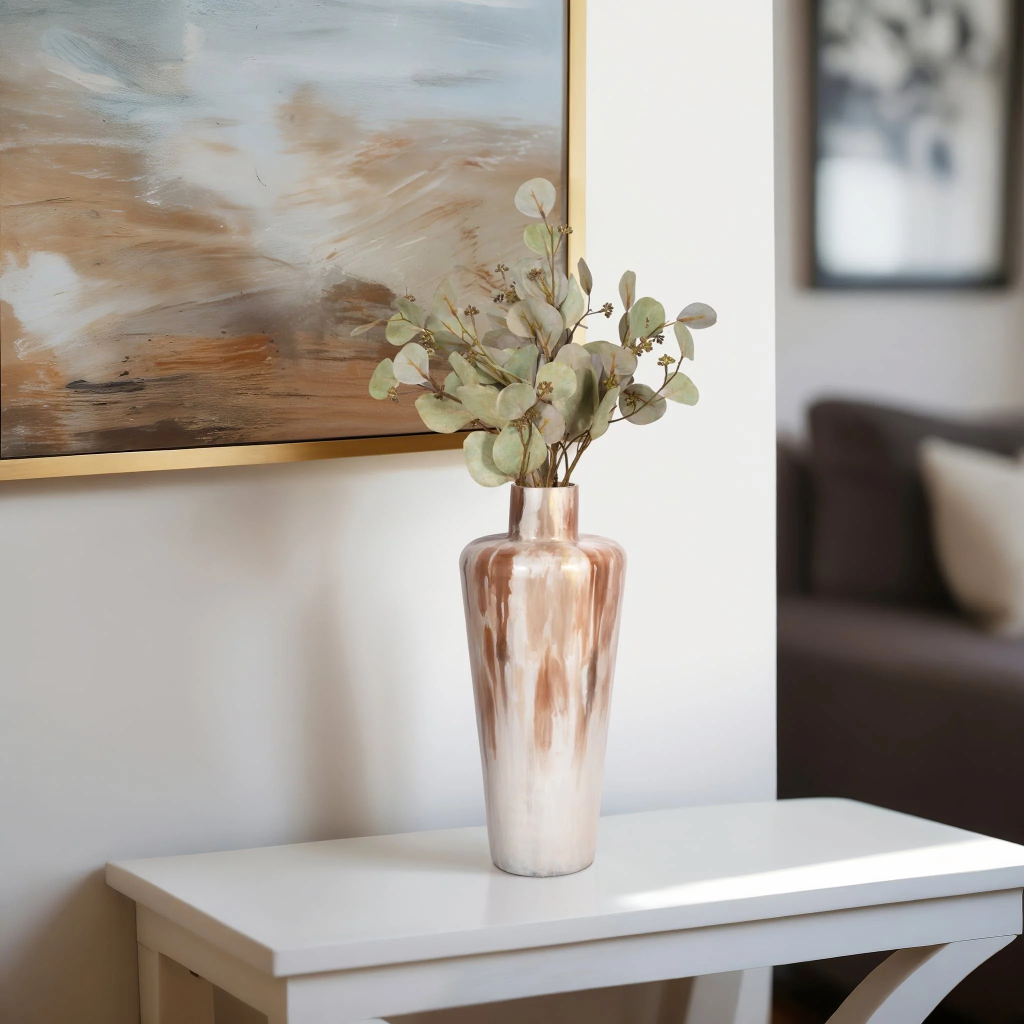 17" Nude Drip Finish Glass Floor Vase, Tan Multi - Image 10