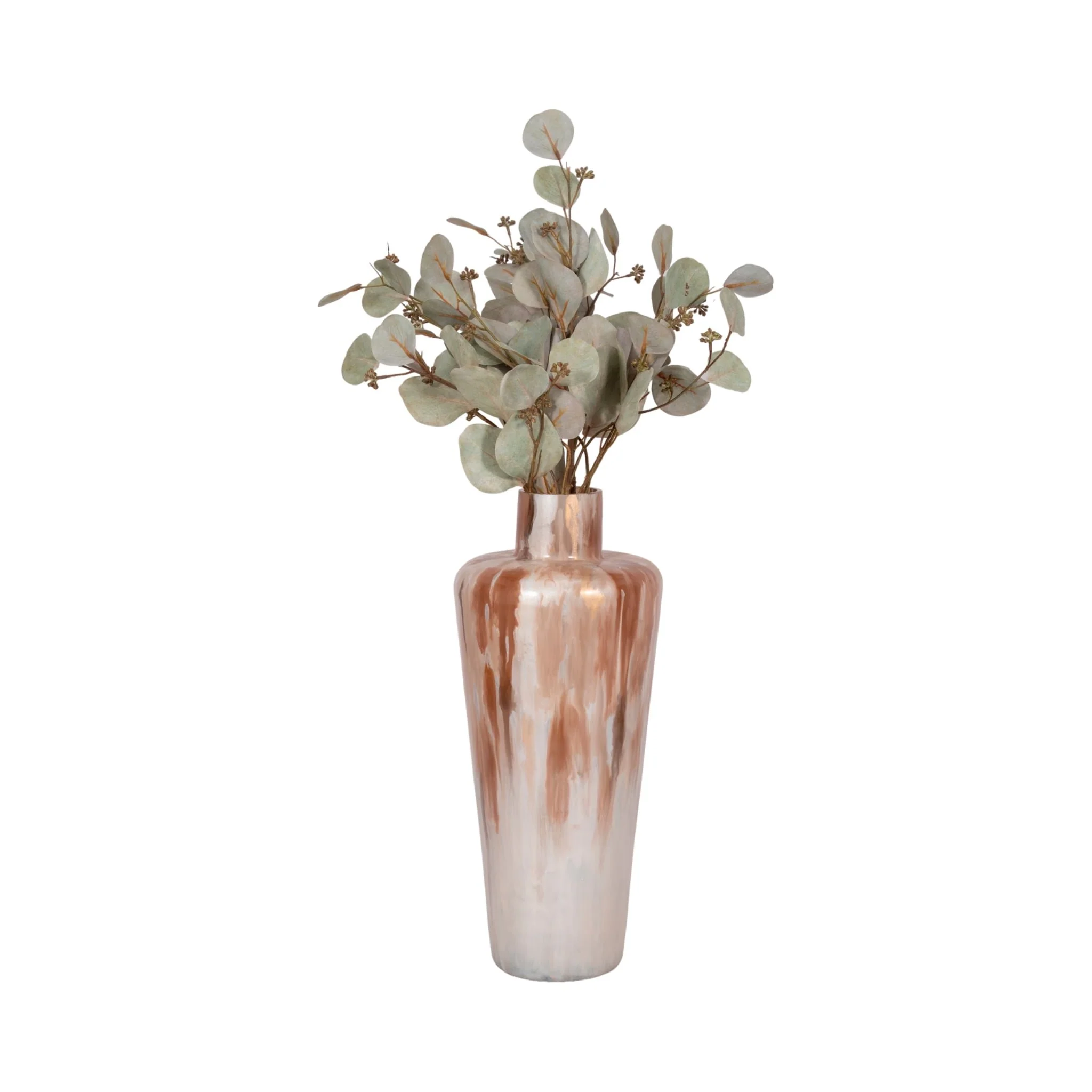 17" Nude Drip Finish Glass Floor Vase, Tan Multi - Image 2