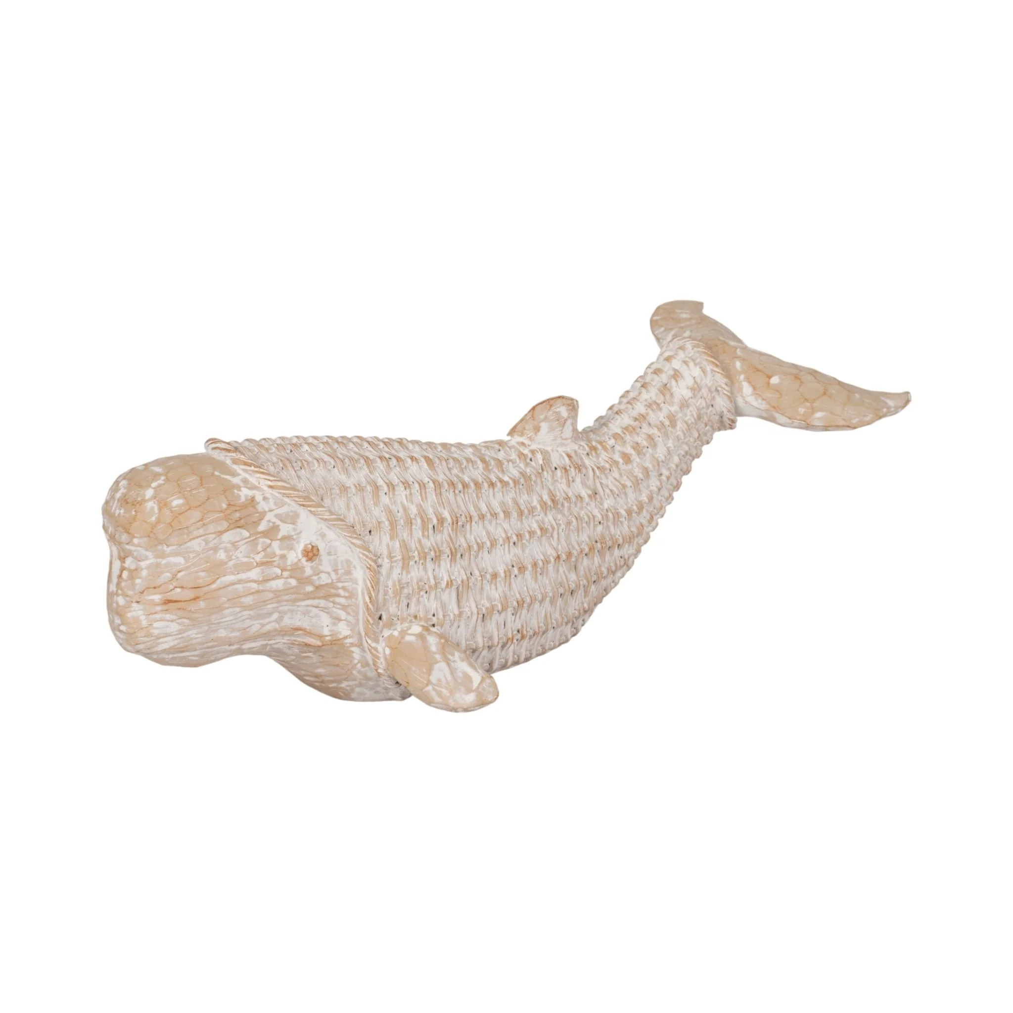 17" Resin Wicker Beluga Whale, White - Image 2