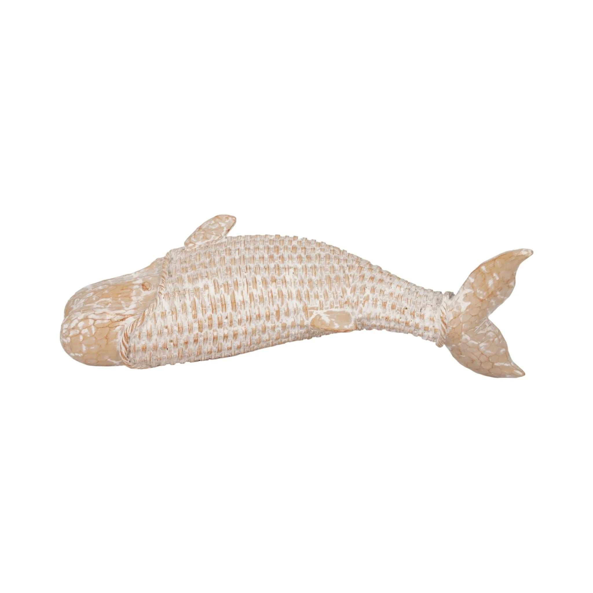 17" Resin Wicker Beluga Whale, White - Image 6
