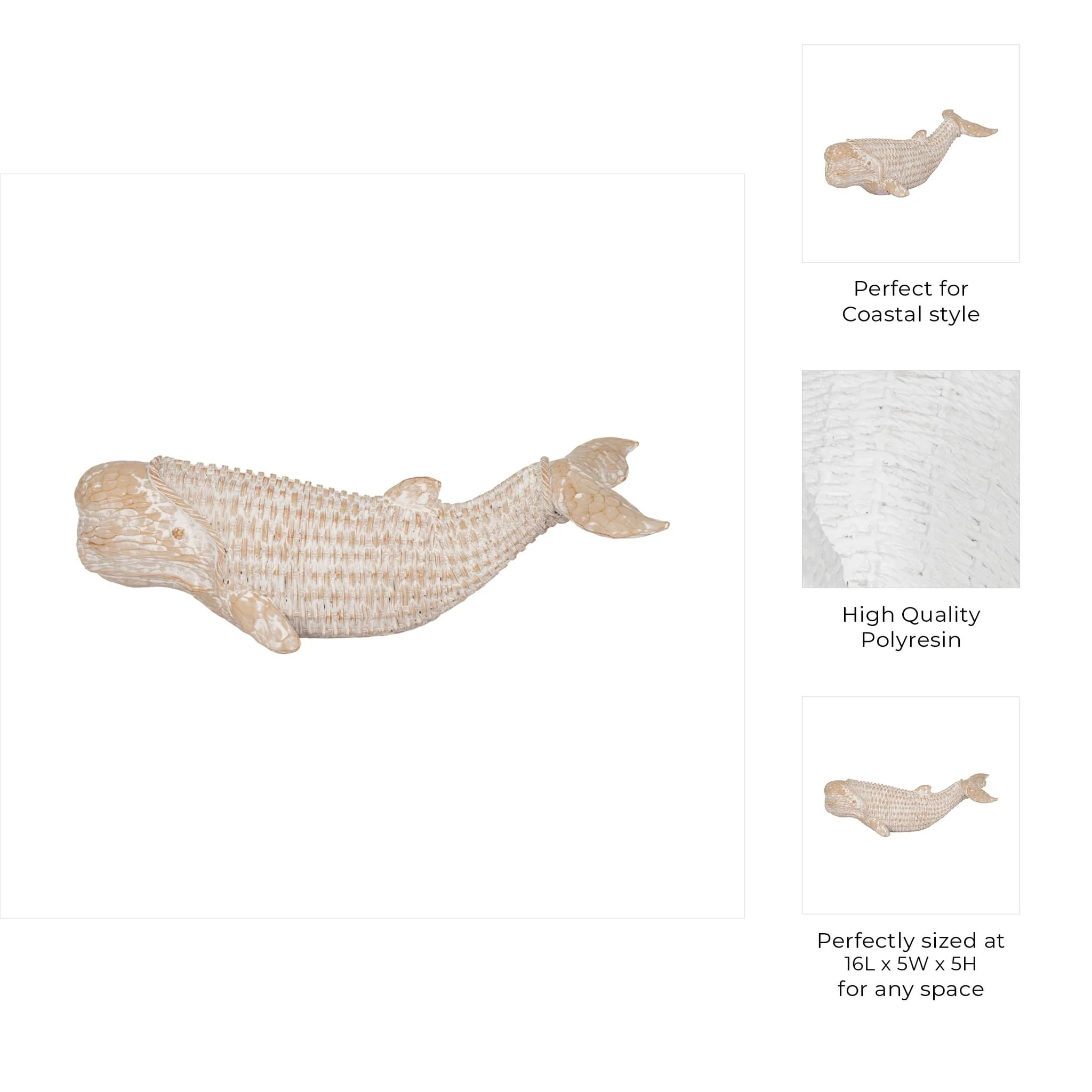17" Resin Wicker Beluga Whale, White - Image 9