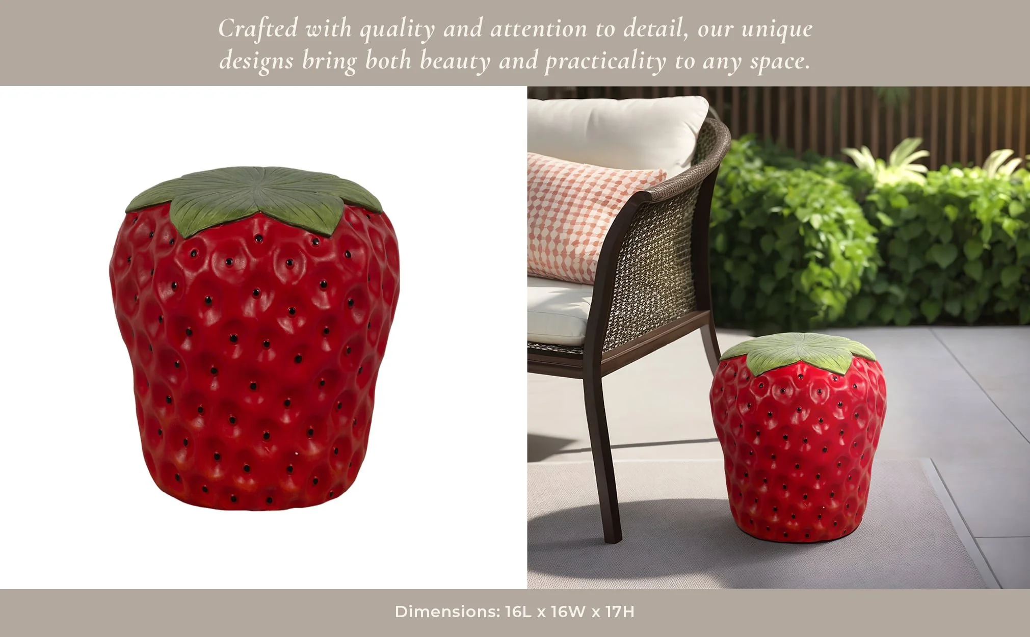 17" Strawberry Garden Stool, Red - Image 10