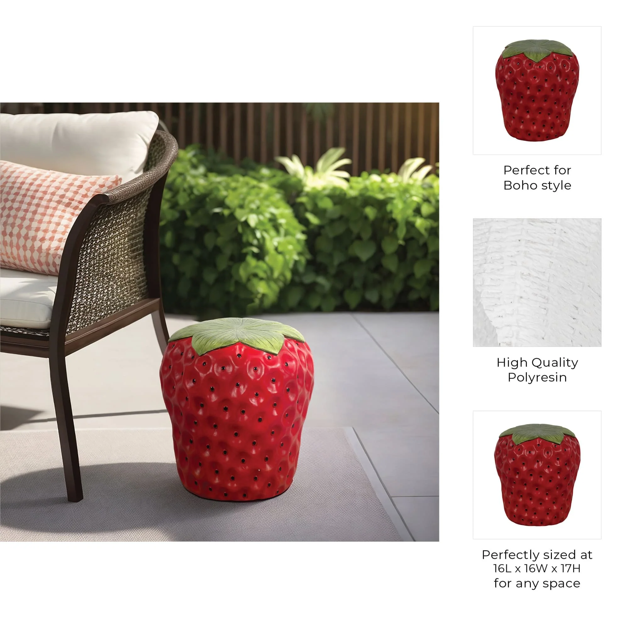 17" Strawberry Garden Stool, Red - Image 8