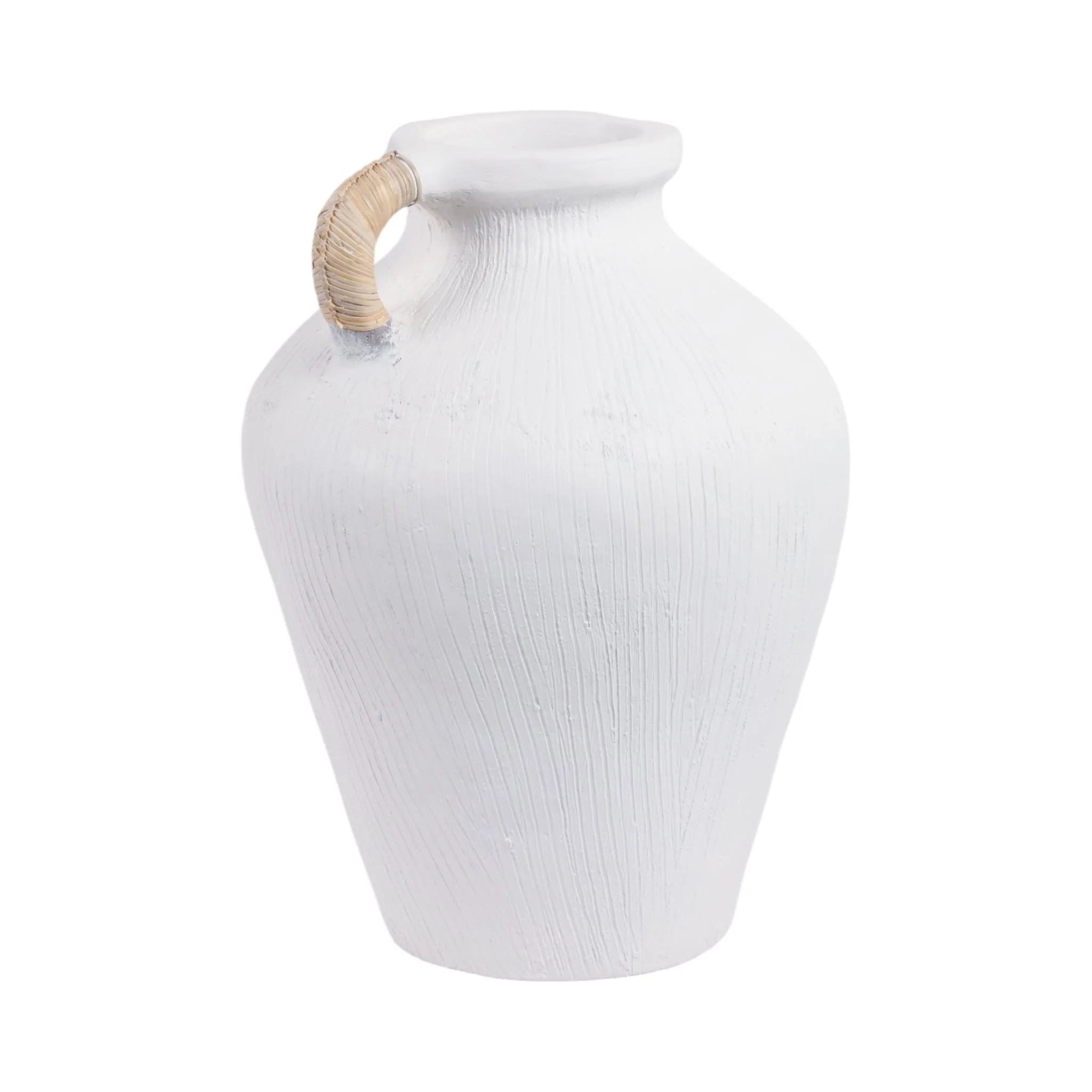 17" Textured Terracotta Vase W/rattan Handle, Wht - Image 2