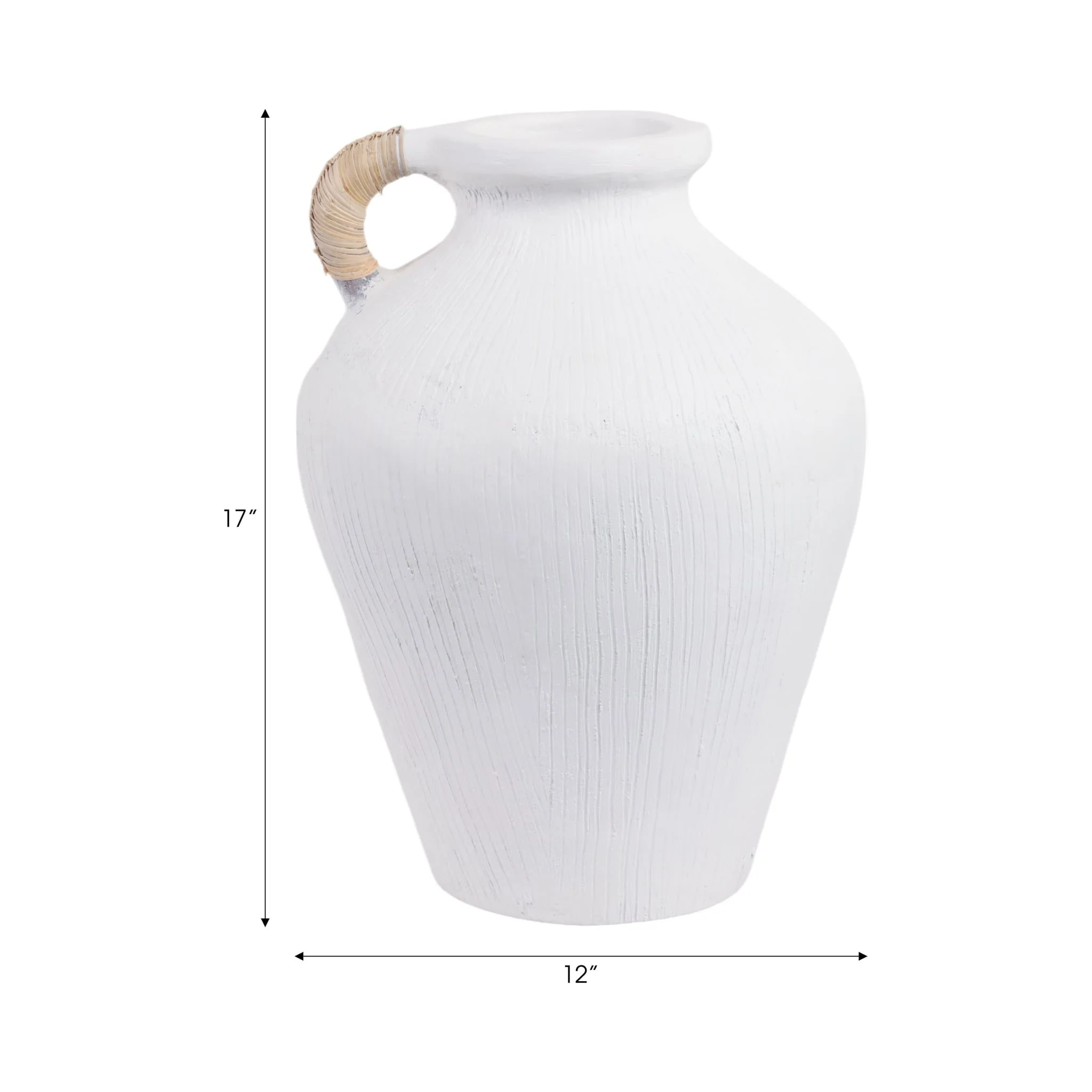 17" Textured Terracotta Vase W/rattan Handle, Wht - Image 8