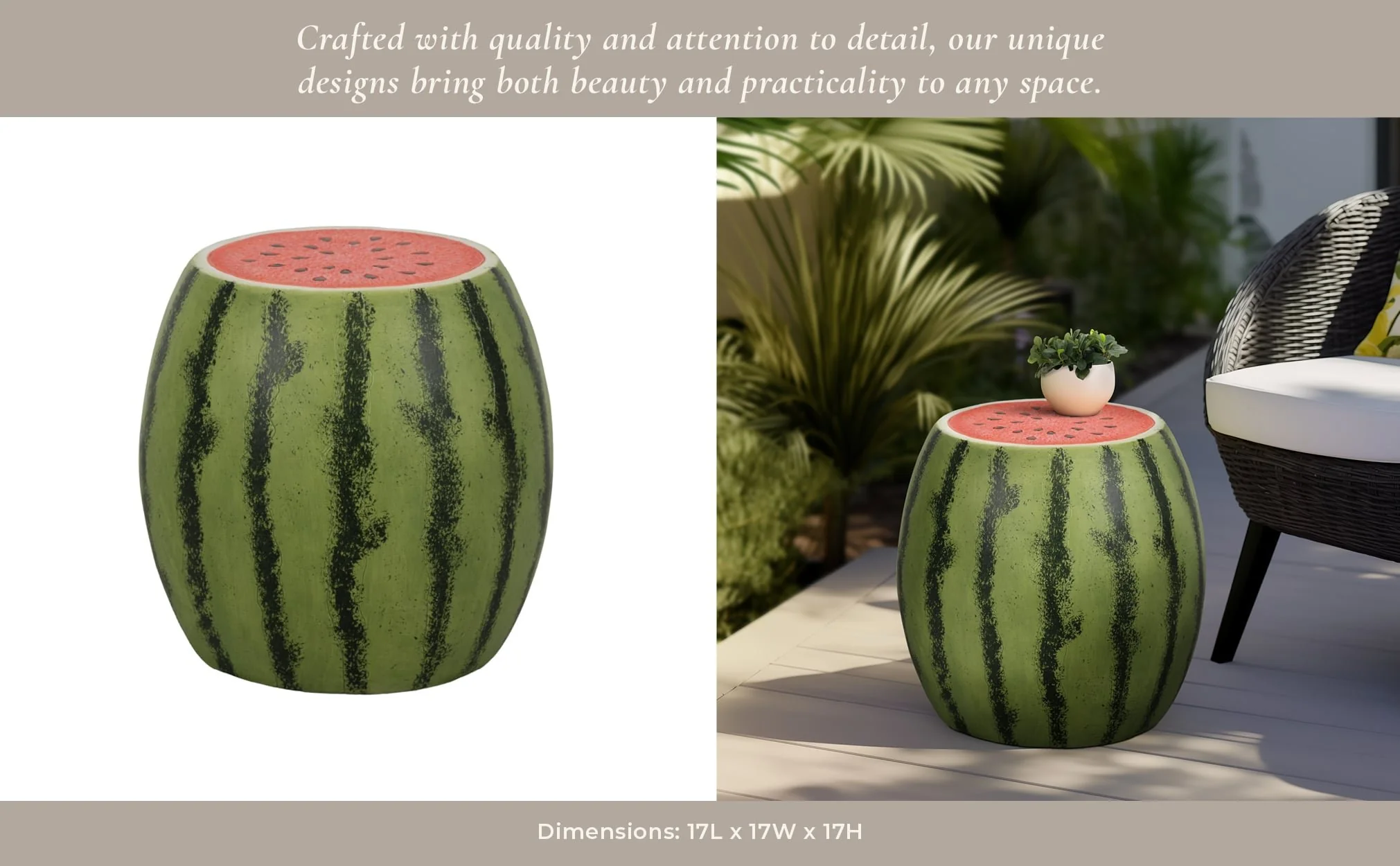 17" Watermelon Garden Stool, Green/pink - Image 10