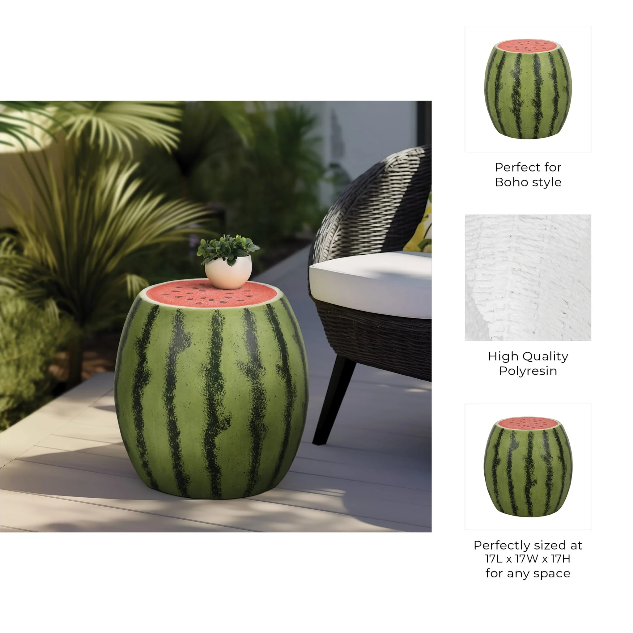 17" Watermelon Garden Stool, Green/pink - Image 8