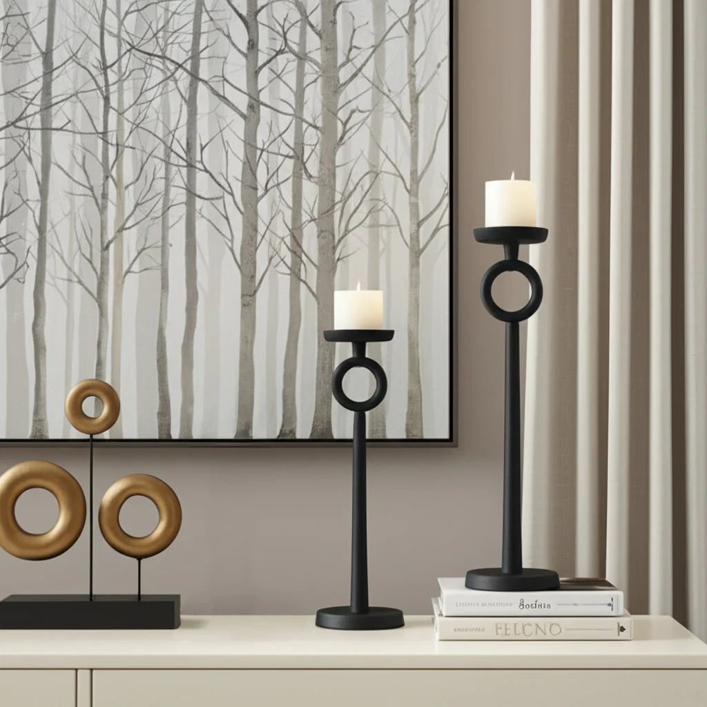 17"h Metal Candle Holder, Black - Image 8