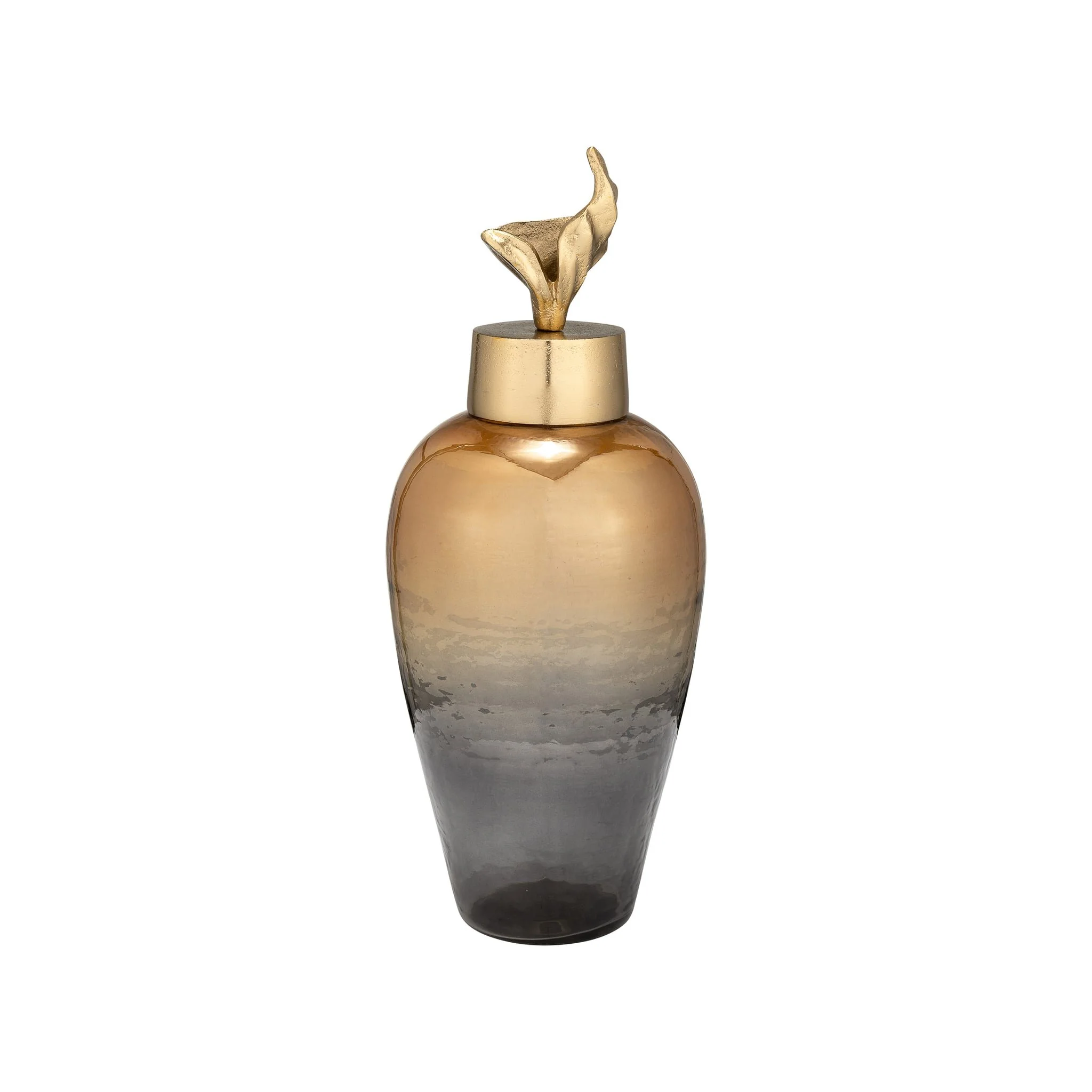 17"h Metal Vase W/ Lily Lid, Bronze - Image 4