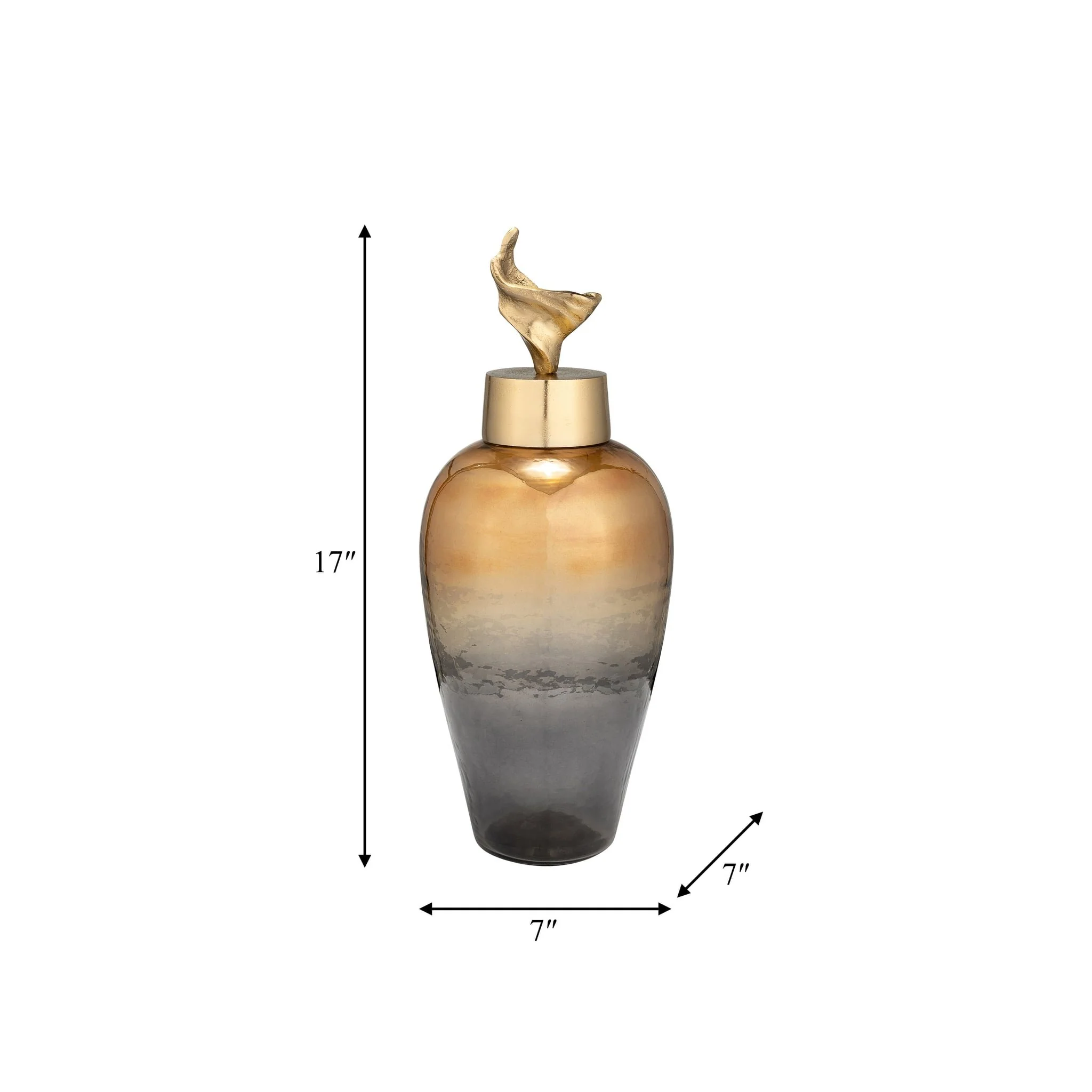 17"h Metal Vase W/ Lily Lid, Bronze - Image 9