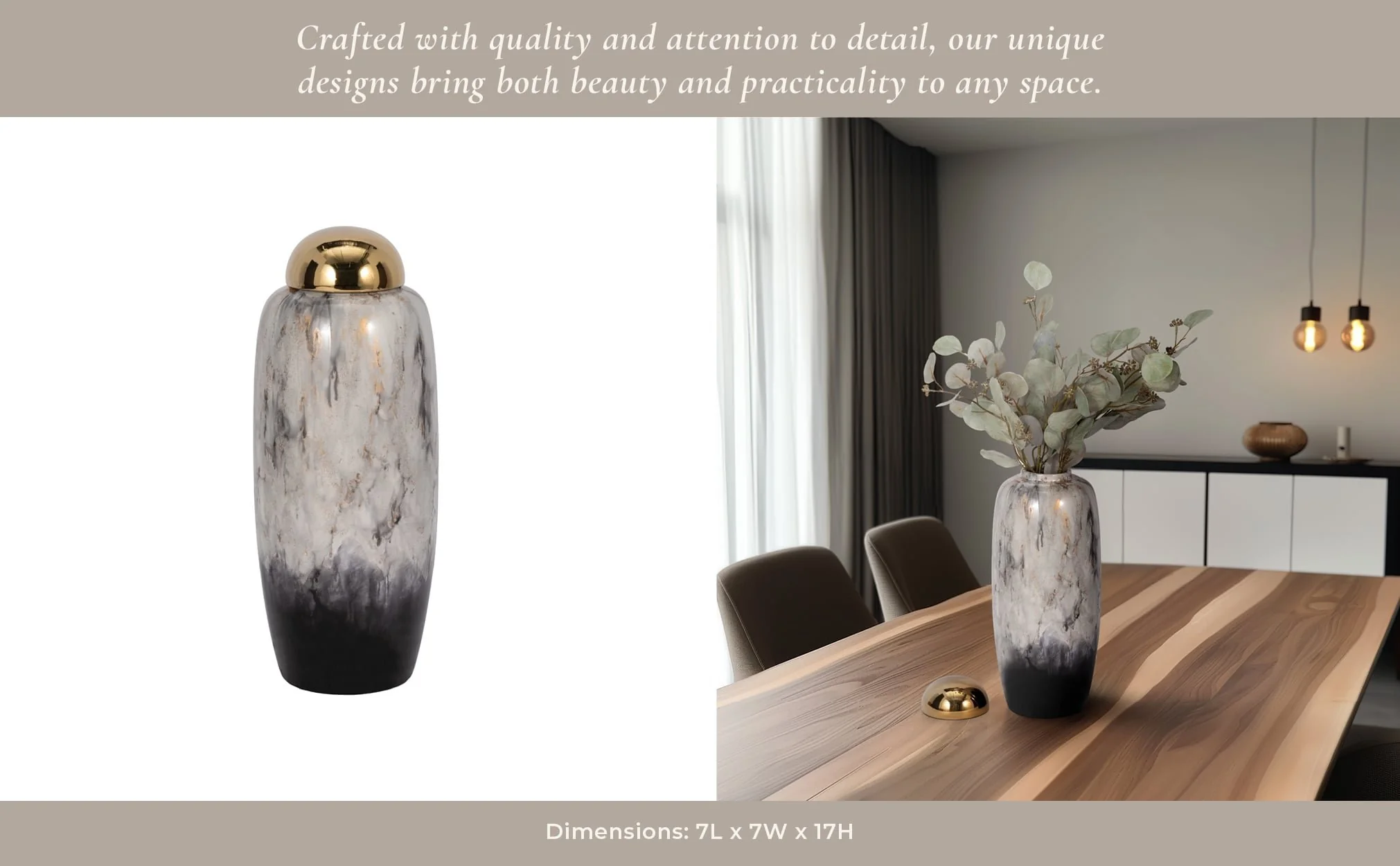 17"h Urn W/ Gold Lid, Multi - Image 13