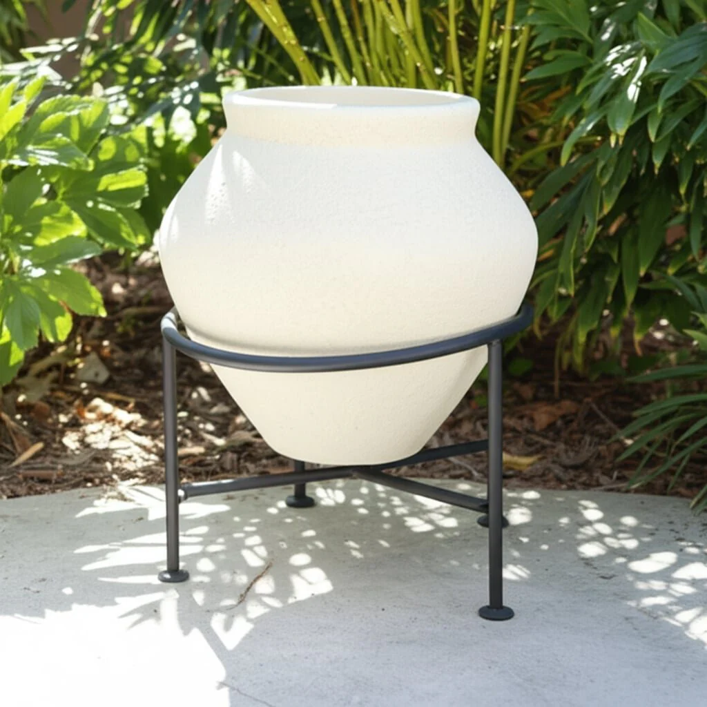 17x13" Terracotta Pot In Metal Stand, Ivory/ Black - Image 13