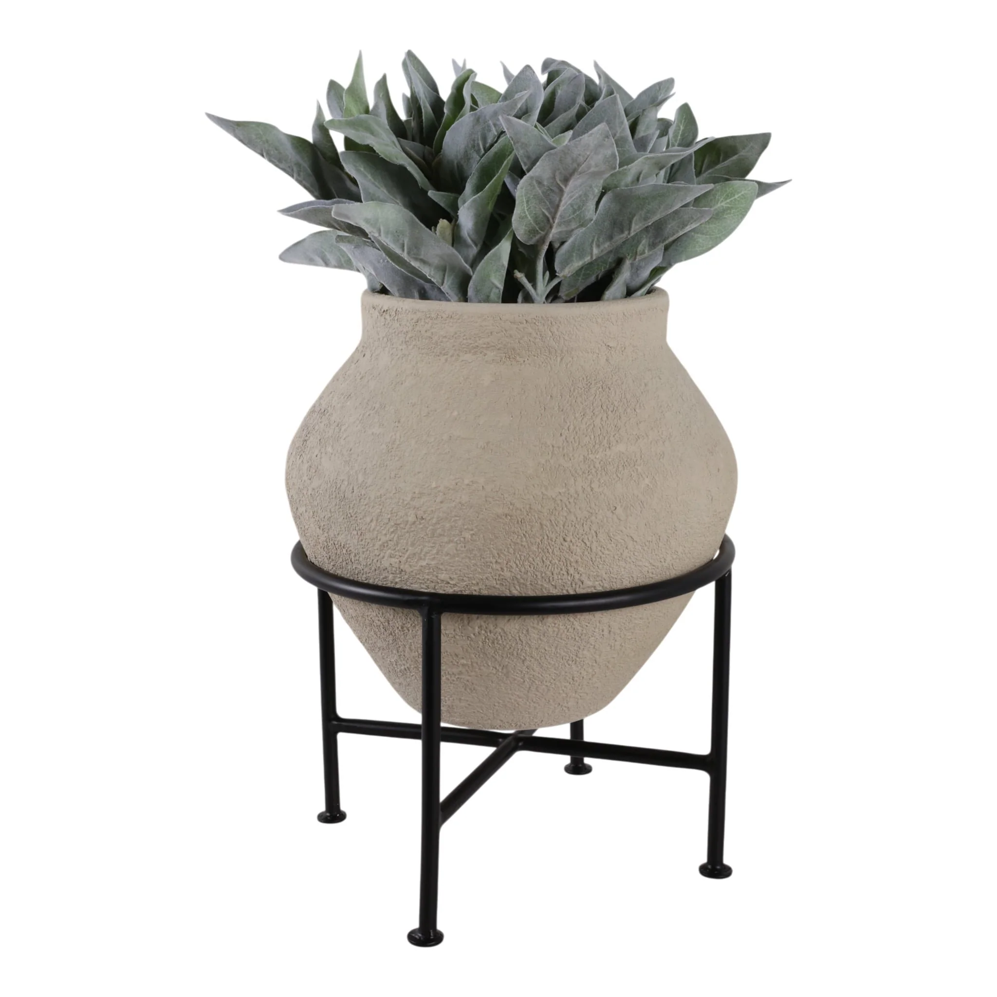 17x13" Terracotta Pot In Metal Stand, Ivory/ Black - Image 2